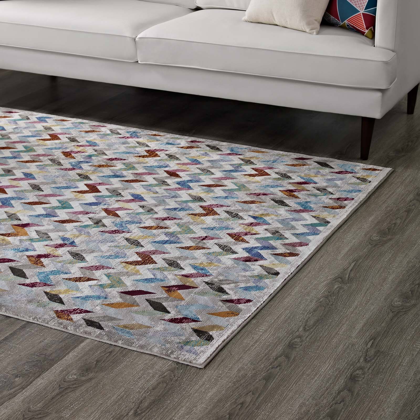 Back. Modway - Gemma Chevron Mosaic Area Rug - Multicolored.