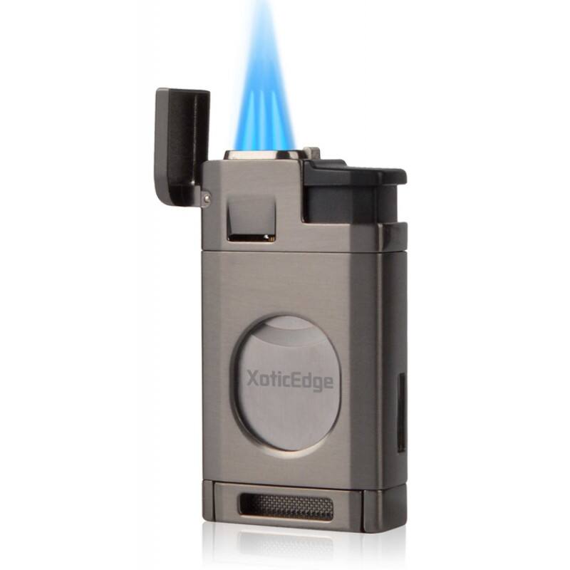 Left. Prestige - Aurora Torch Lighter with Cutter (Gun Metal) - Gun Metal Gray Finish.