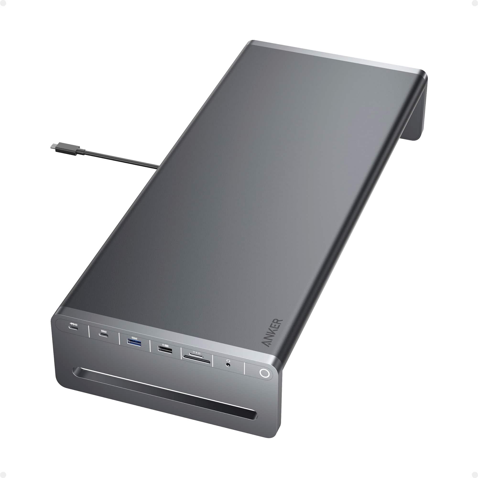 Front. Anker - USB-C Hub (10-in-1, Monitor Stand) - Dark Gray.