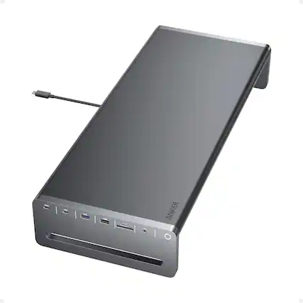 Front. Anker - USB-C Hub (10-in-1, Monitor Stand) - Dark Gray.