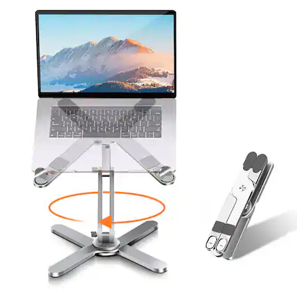 Front. HongFei - Laptop Stand with 360 Rotating Base, Computer Notebook Riser - Silver.