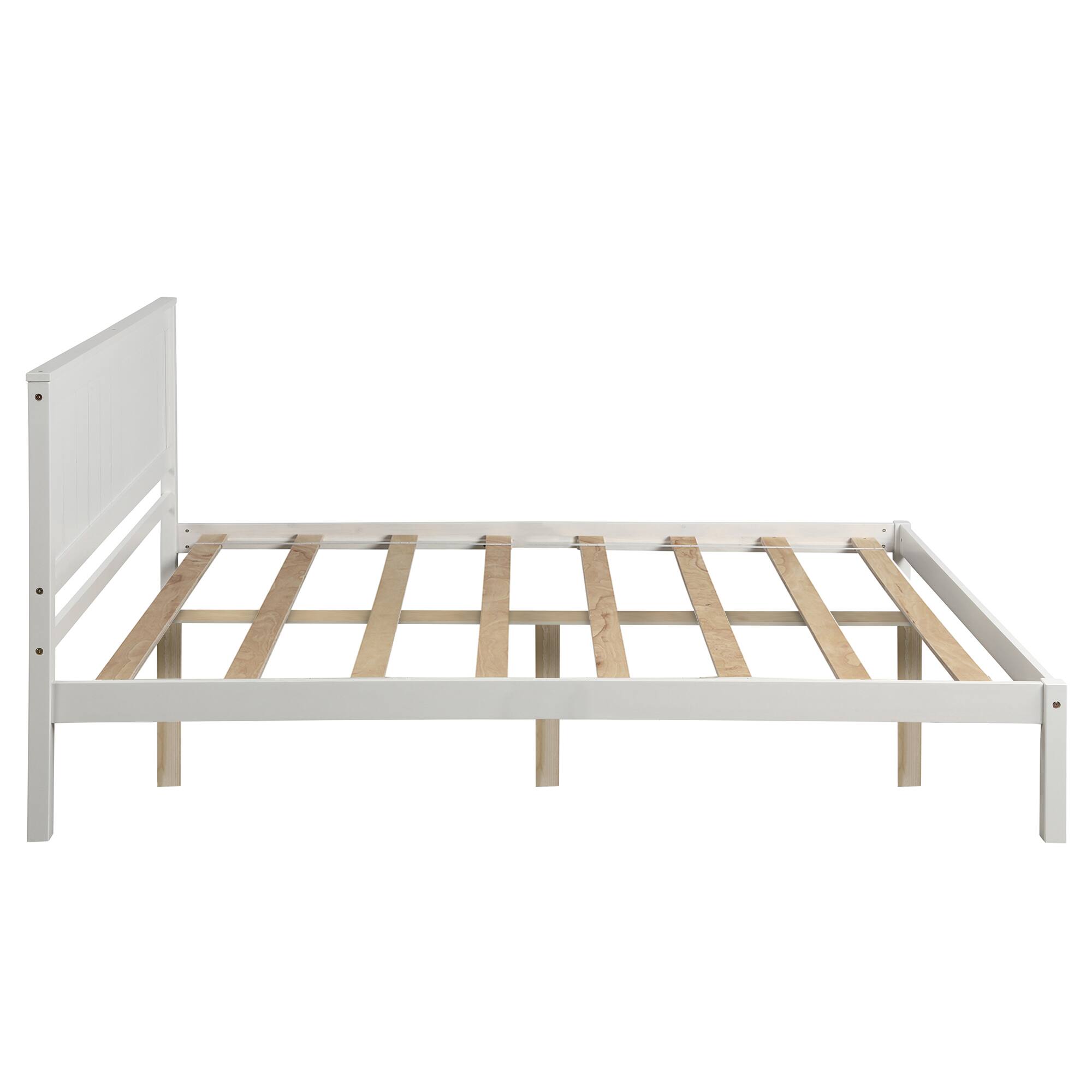 Left. Whisen - Full Size Platform Bed Frame with Headboard, Wood Slat Support, No Box Spring Needed - White.