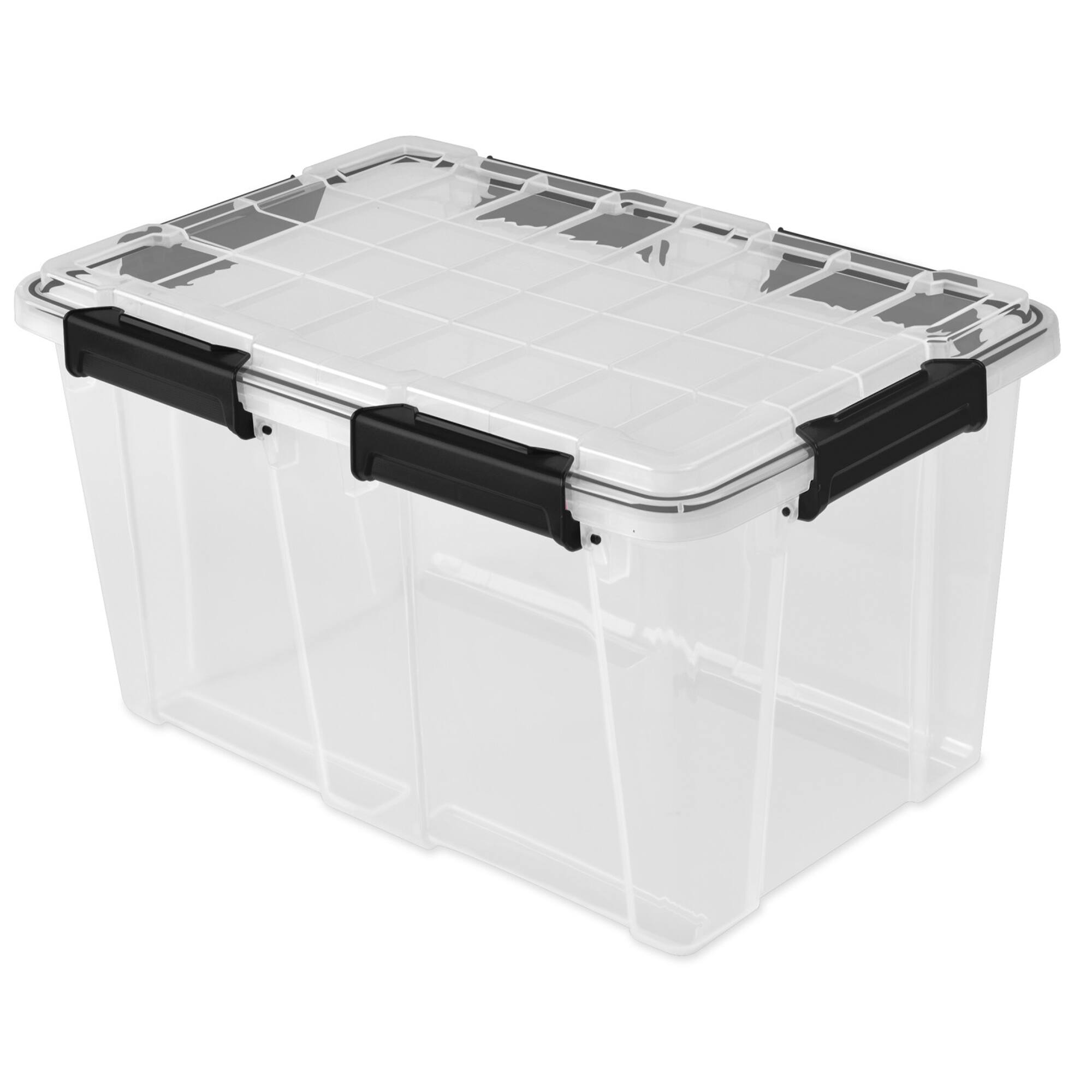Alt View 2. Sterilite - Sterilite 54Qt Gasket Box, Stackable Storage Container with Lids, Black, 16 Pack - Clear.