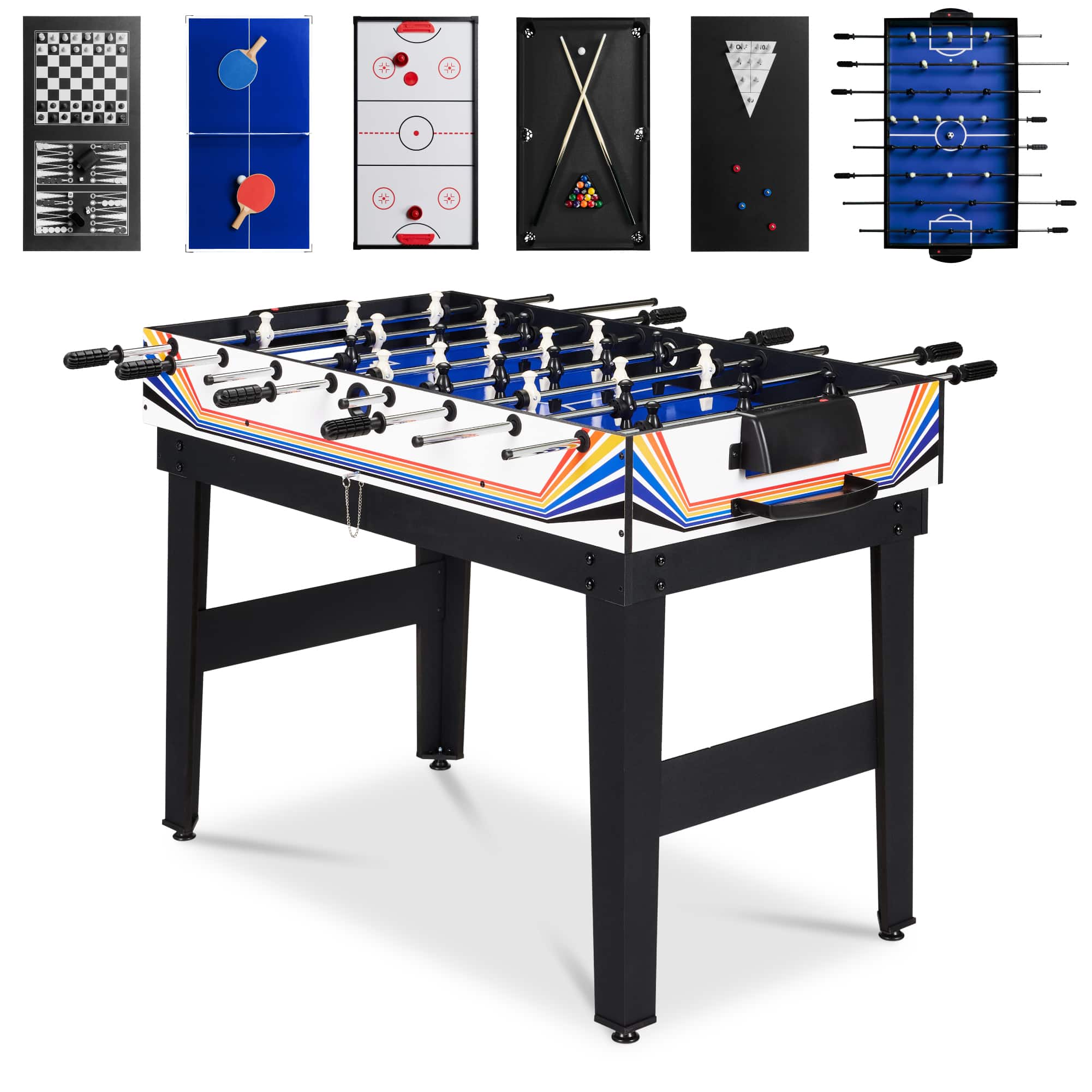 Best Choice Products - 2x4ft 10-in-1 Combo Game Table Set w/ Hockey, Foosball, Pool, Shuffleboard, Ping Pong - Blue/White - Blue / White Arcade