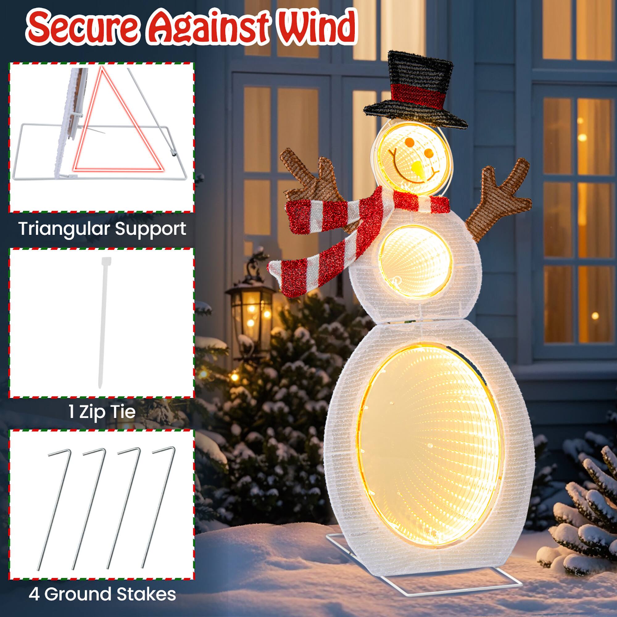 Secure Against Wind

- Triangular Support
- 1 Zip Tie
- 4 Ground Stakes