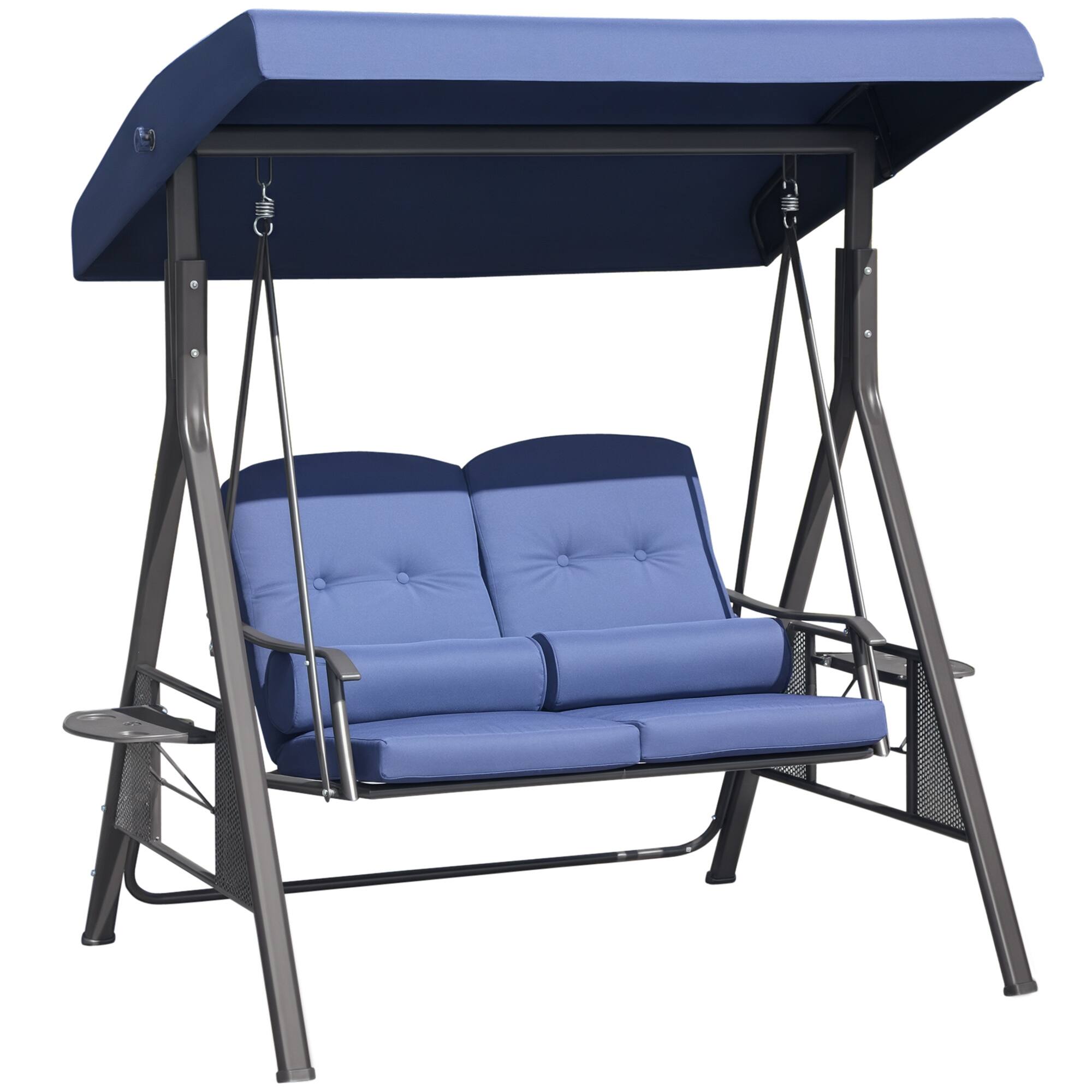 Front. Outsunny - Outsunny 2-Person Patio Swing Bench with Adjustable Shade Canopy Soft Cushions.