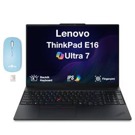 Lenovo - Upgraded - ThinkPad E16, 16" FHD+ Laptop, Ultra 7-256V, 16GB, 512GB SSD, Built-in NPU, FP, Backlit KB, Win 11 Pro - Wireless Mouse - Black