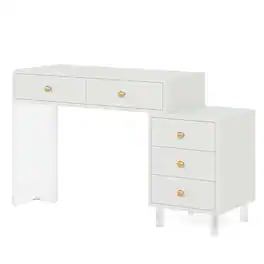 Kadyn - Study Writing Desk, Computer Desk,5-Drawer Computer Desk with Transparent Acrylic Base and Legs - White