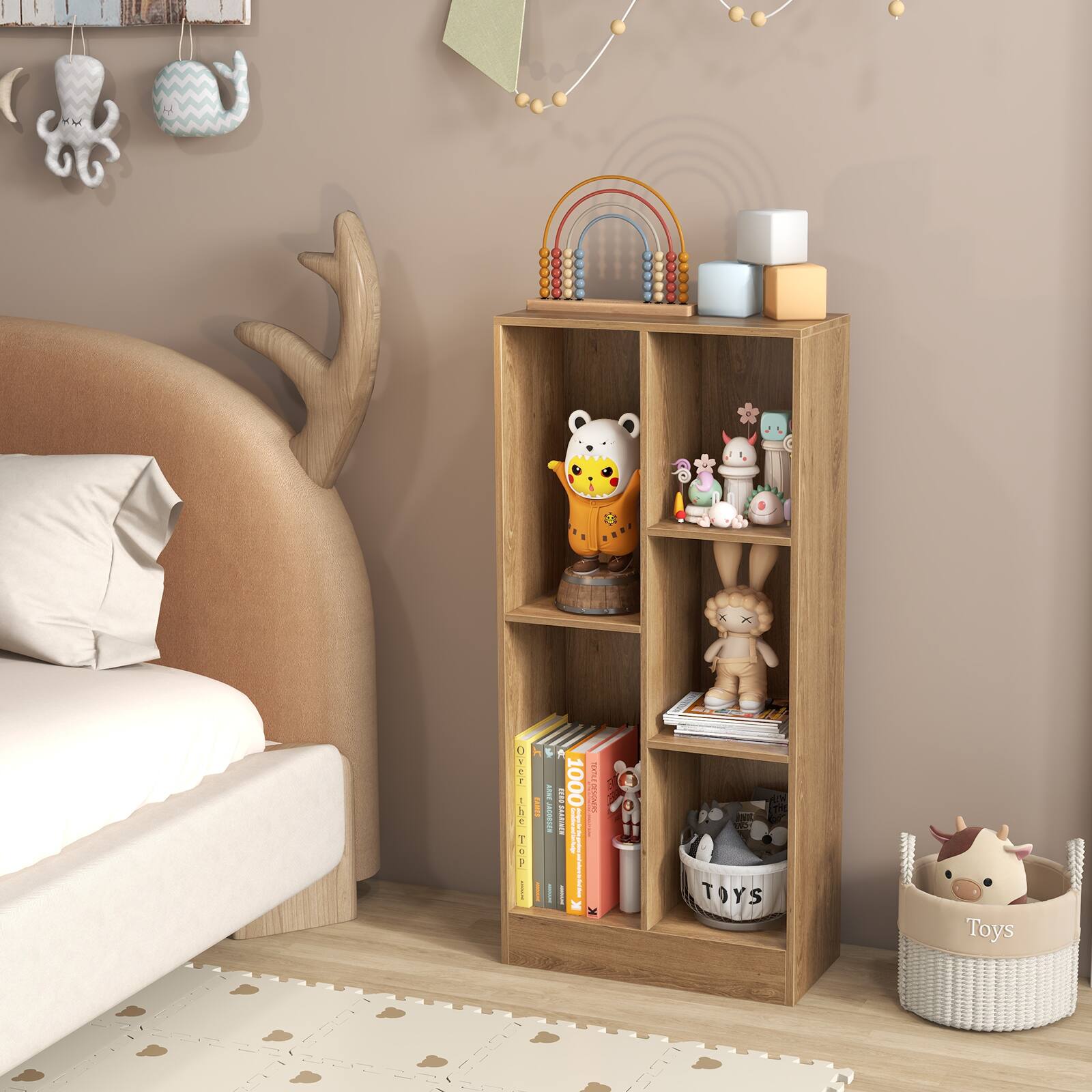 Toys are on the shelf.