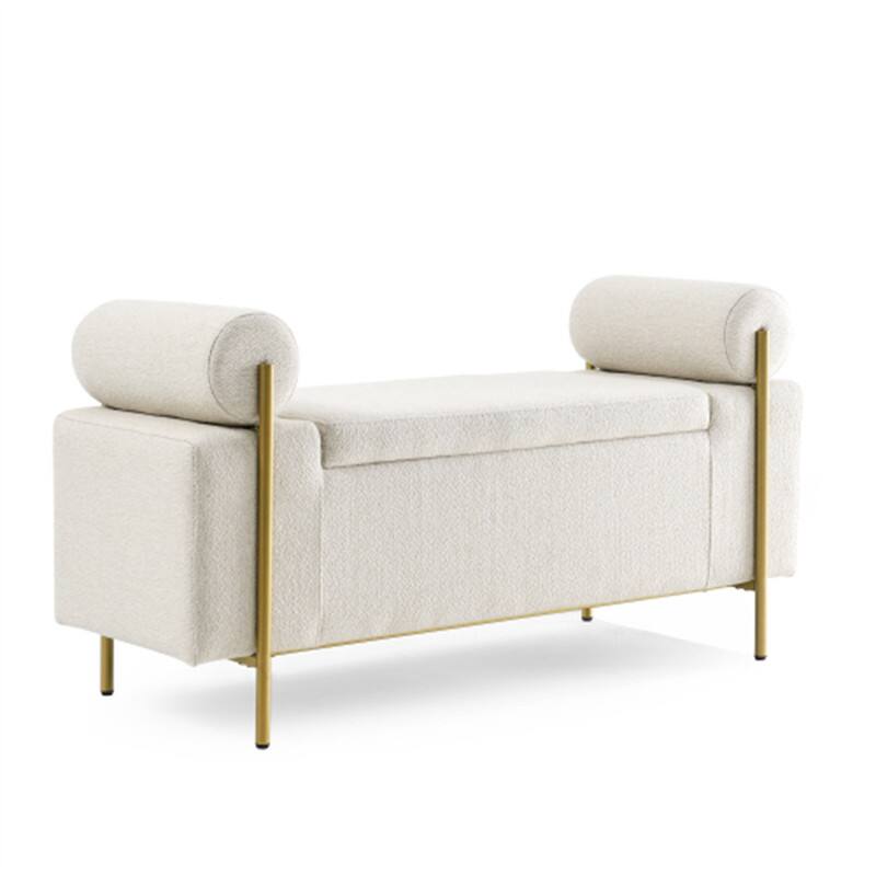 Alt View 1. HTUTWOO - Linen Storage Ottoman Bench for Living Room Bedroom - Elegant Upholstered Bench with Cylindrical Arms and Iron Legs - Beige.