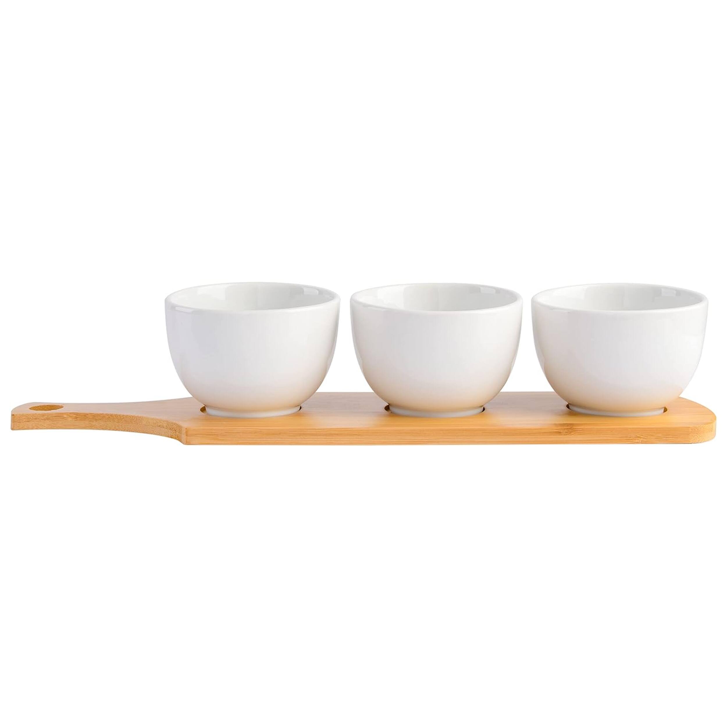 Alt View 3. Gibson - Gibson Gracious Dining 3 Piece White Fine Ceramic Tidbit Bowl Set with Bamboo Serving Tray - White.