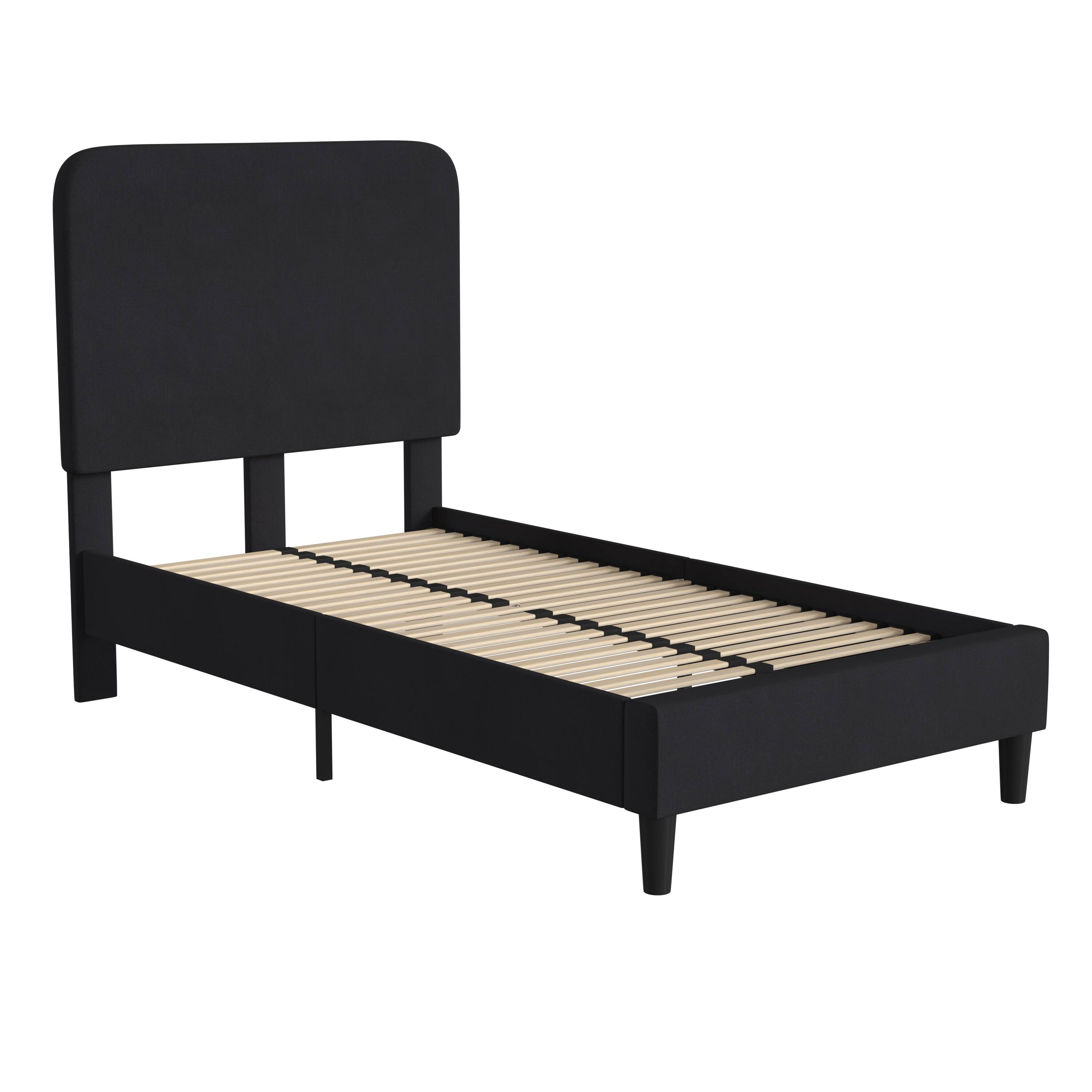 Front. Alamont Home - Addison Upholstered Platform Bed - Headboard with Rounded Edges - No Box Spring or Foundation Needed - Charcoal.