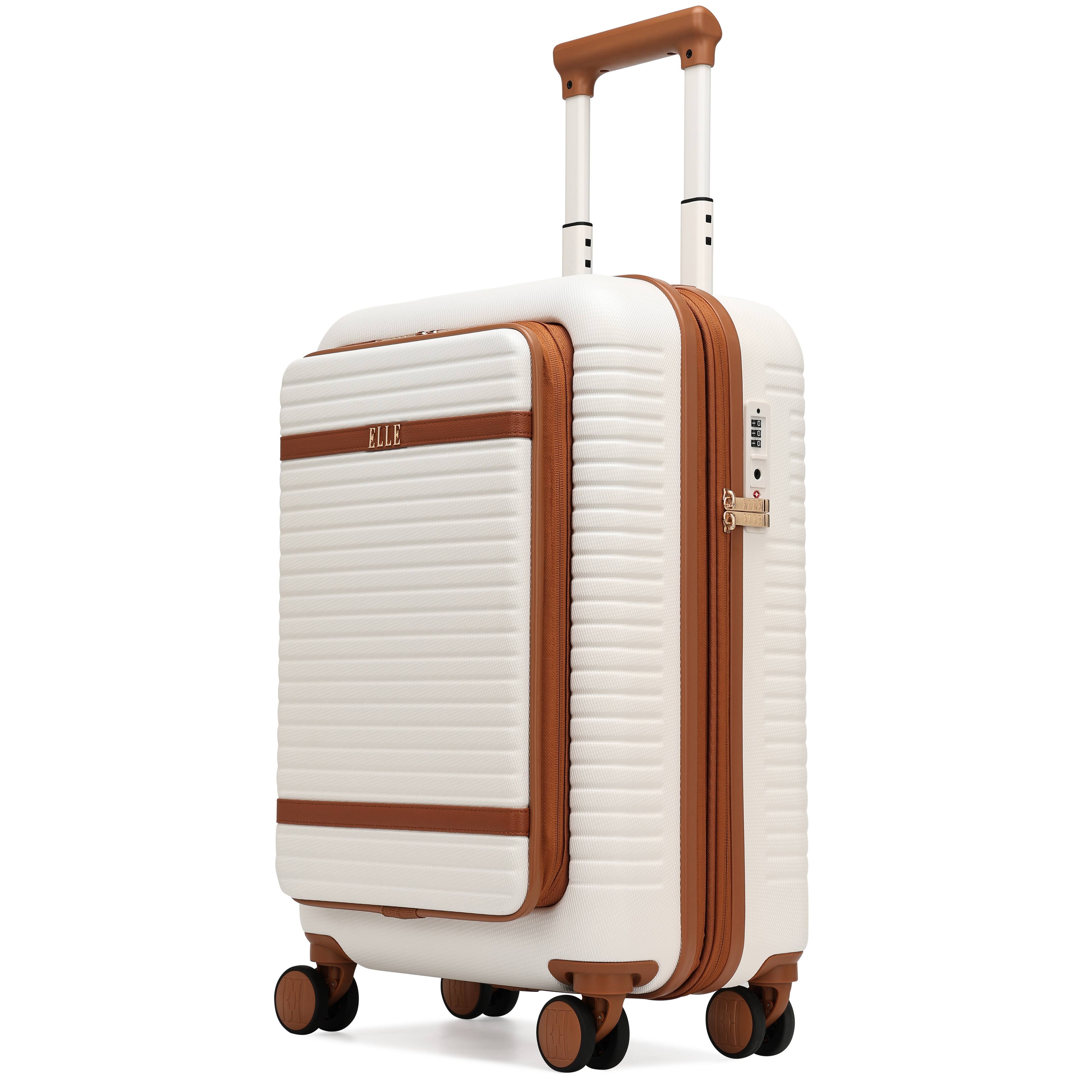 Angle. Elle - Escape Expandable Carry-on Suitcase with Front Laptop Pocket | White - White.