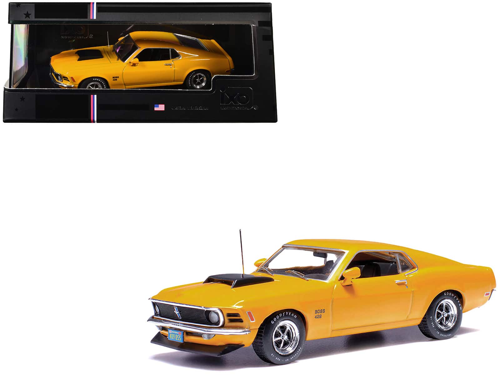 1970 Ford Mustang Boss 429 Bright Yellow with Black Hood Scoop 1/43 Diecast Model Car by IXO Models price history on PriceWatchPro