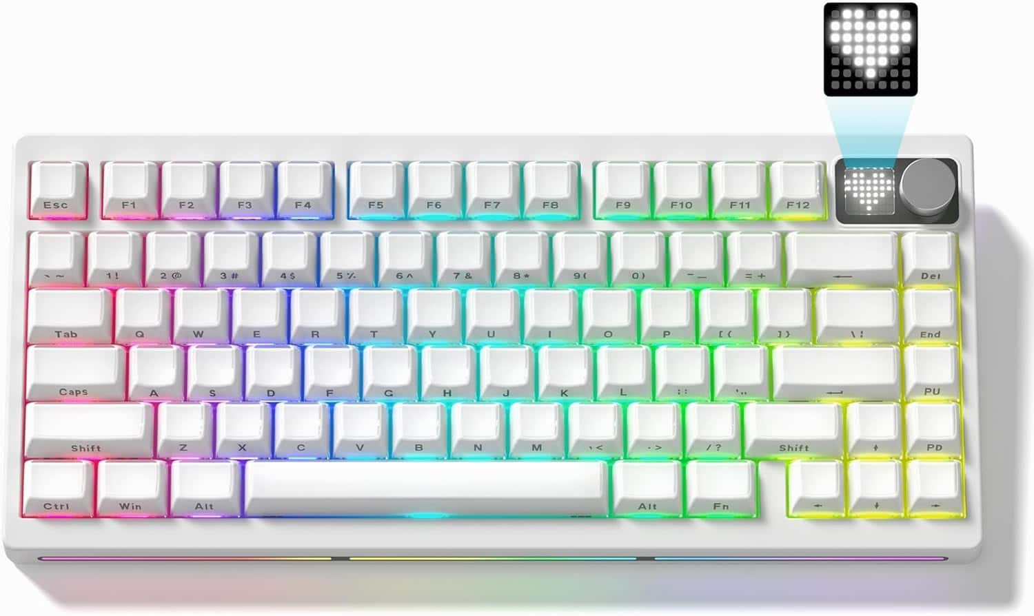 Womier - MT75 Wireless Mechanical Keyboard, 75% Layout Gaming Keyboard with Knob - White
