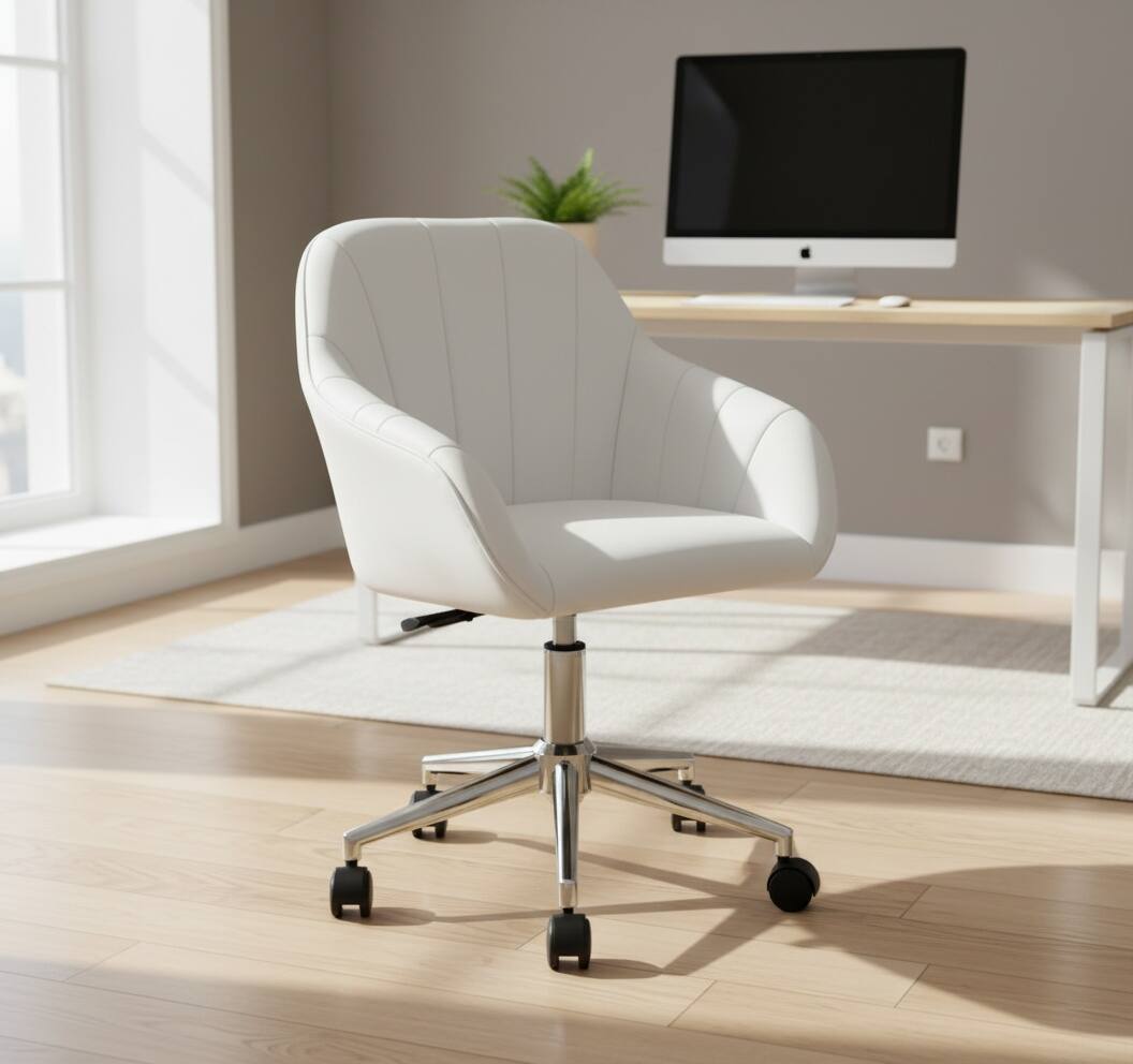 Left. Forest'nSky - Modern Faux Leather Office Chair, Adjustable Swivel Desk Chair for Home Office - Comfortable Seating,White - White.