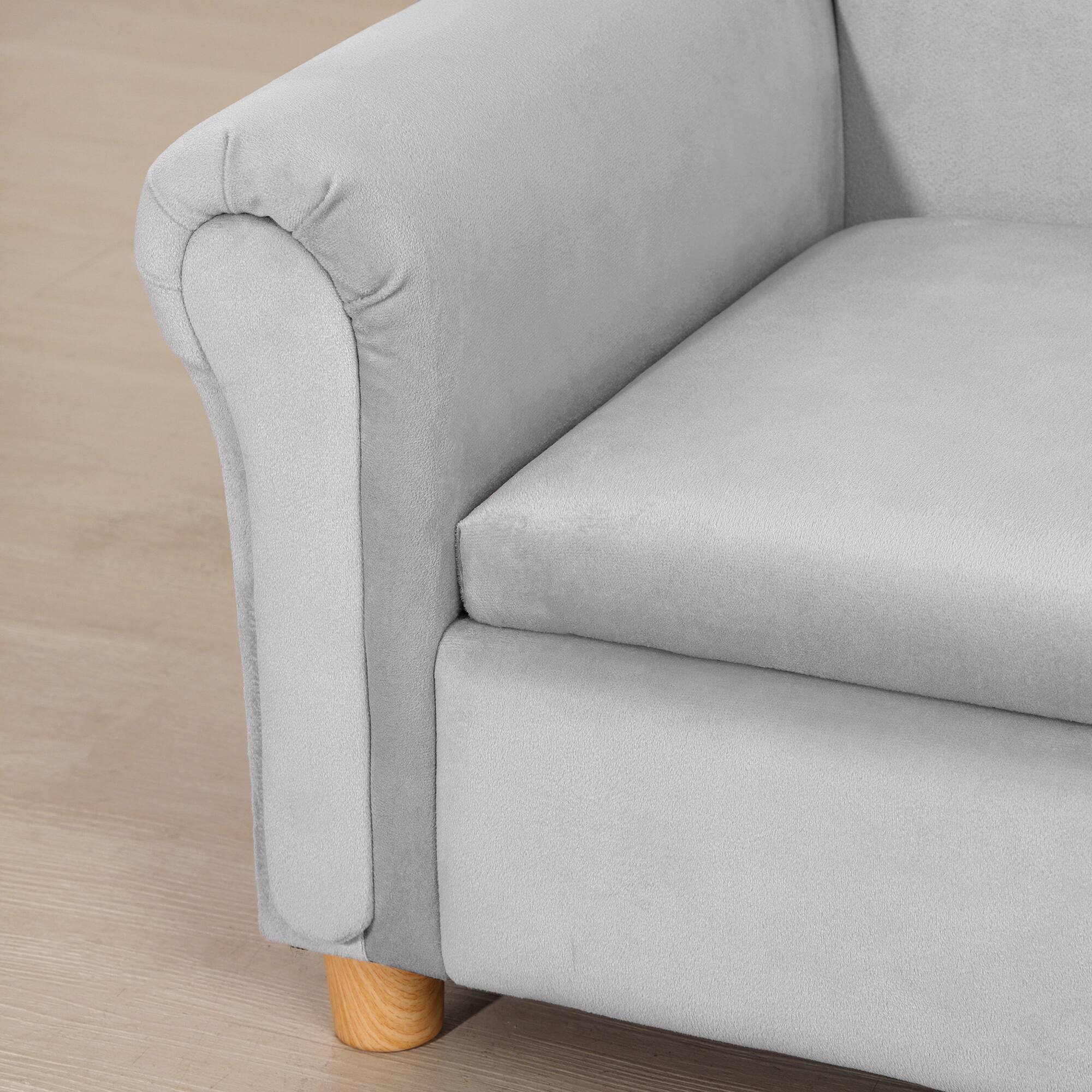 Alt View 4. Qaba - Ergonomic Foam Kids Sofa, Inner Toy Storage Chest, Velvet Kids Couch, Soft Arms, Children's Lounge Furniture - Grey.