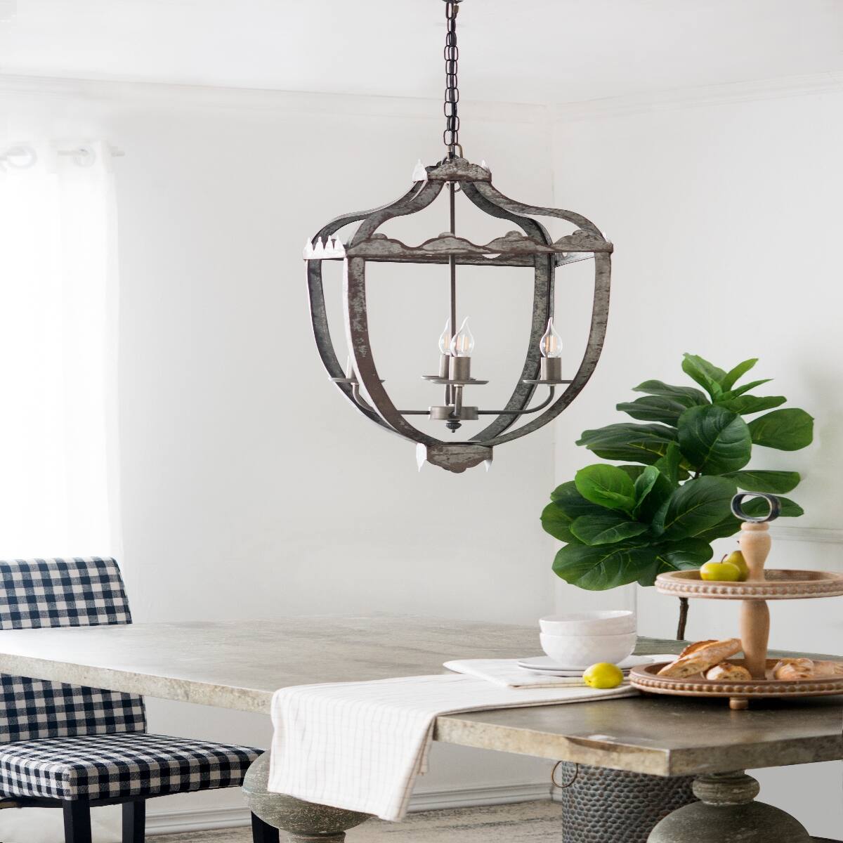 Alt View 4. Loheer - Loheer 4-Light Metal Chandelier, Rustic Vintage Iron Fixture with Adjustable Chain.
