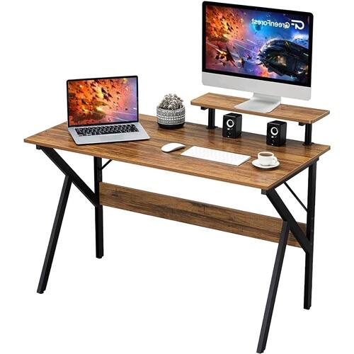 Back. SlickBlue - 47-Inch Laptop Desk with Moveable Top Shelf for Home Office Use - Walnut, Black.