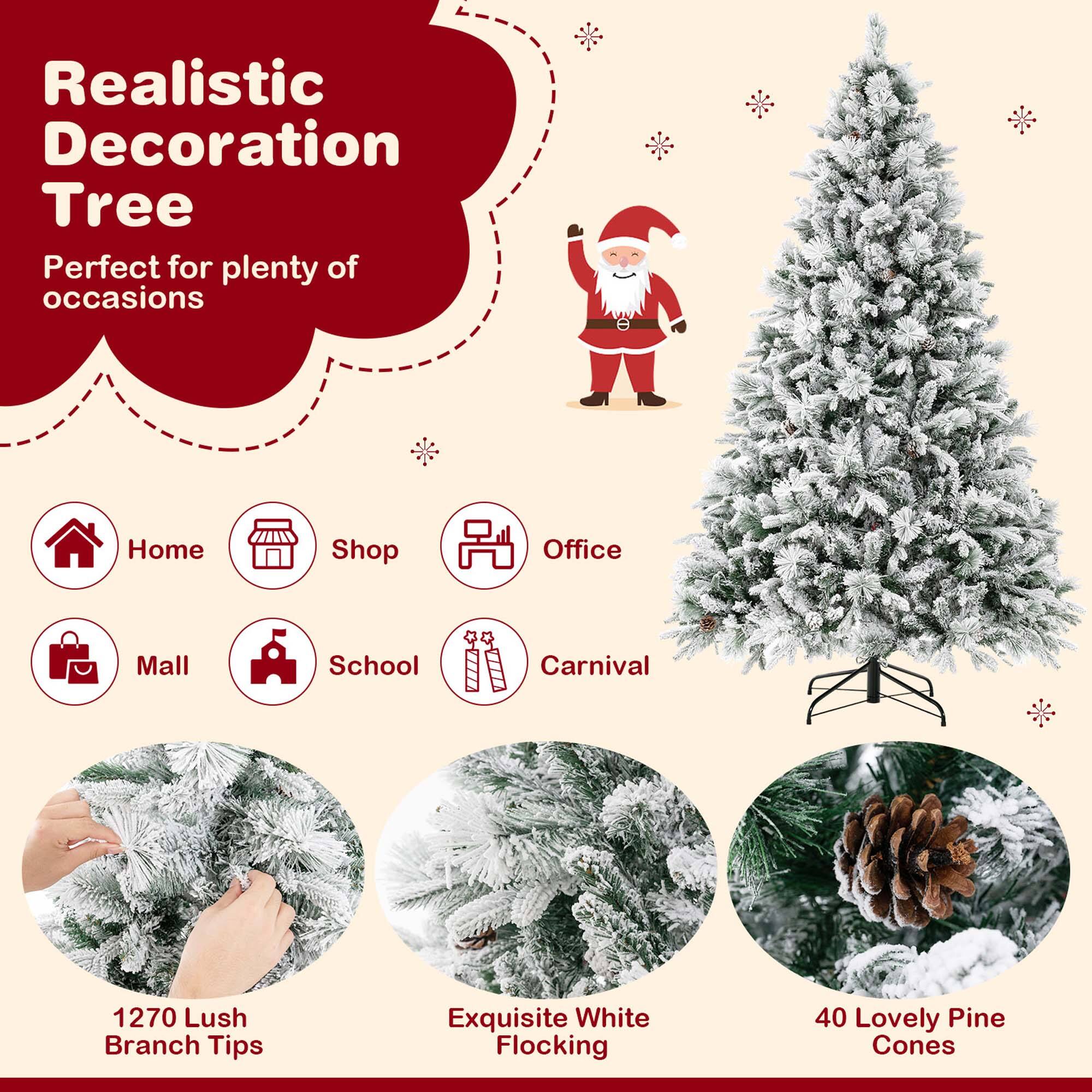 Realistic Decoration Tree Perfect for plenty of occasions Home Shop Office Mall School Carnival 1270 Lush Branch Tips Exquisite White Flocking 40 Lovely Pine Cones