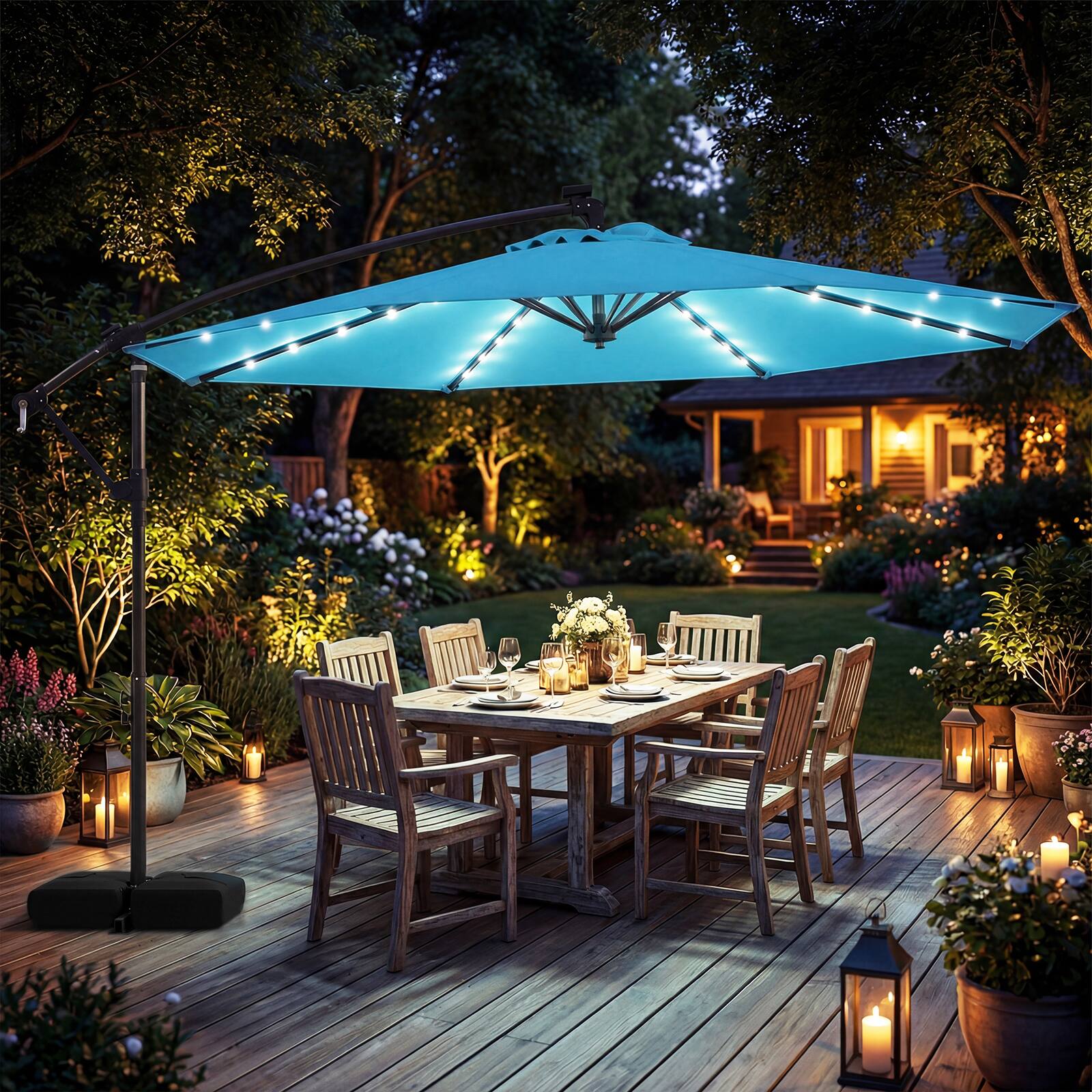 Alt View 1. Costway - Costway 10 FT Solar Offset Hanging Umbrella Patio Cantilever Umbrella with 32 LED Lights - Turquoise.