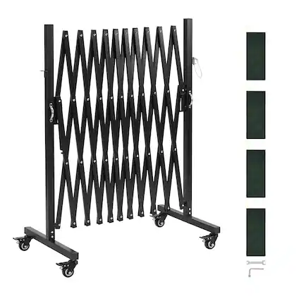 Front. VEVOR - Expandable Barricade, 11FT Expandable Safety Barrier, Flexible Mobile Barricade with Locking Casters, Portable Folding - Black.