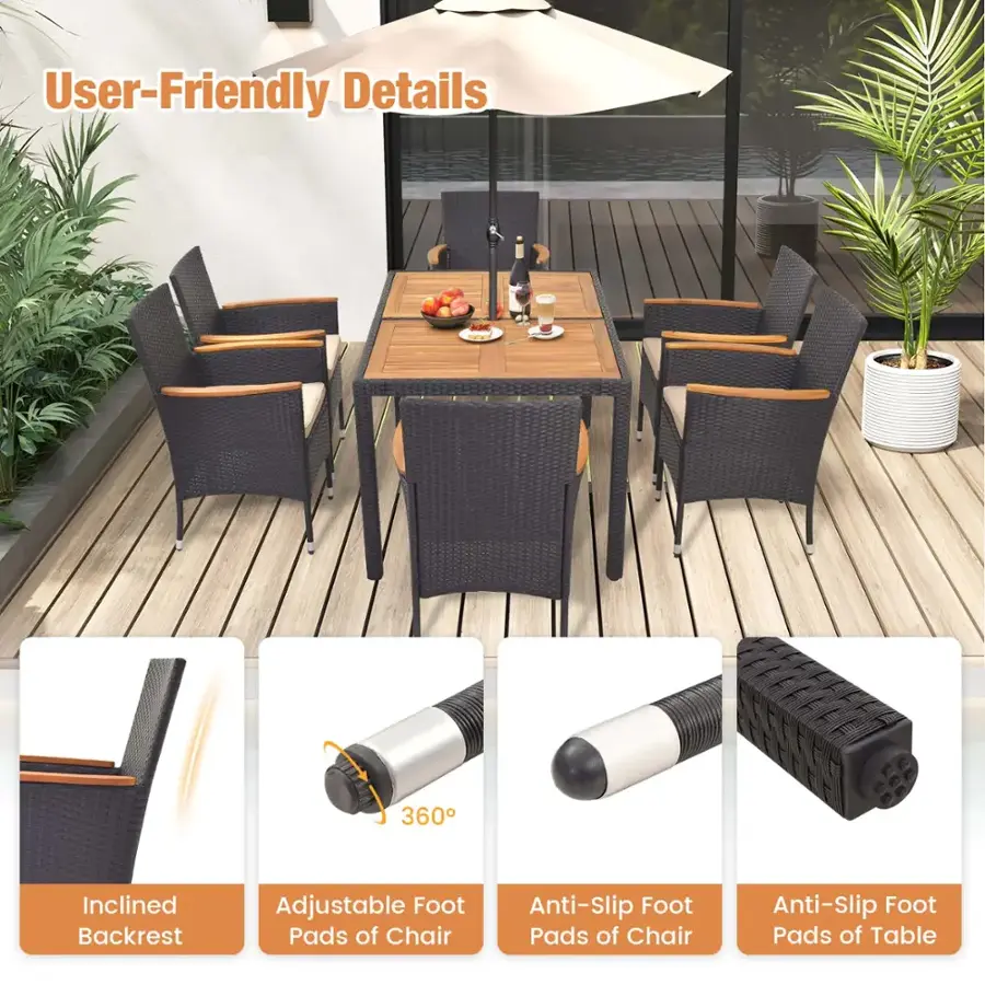 User-Friendly Details: 360 Inclined Backrest, Adjustable Foot Pads of Chair, Anti-Slip Foot Pads of Chair, Anti-Slip Foot Pads of Table.