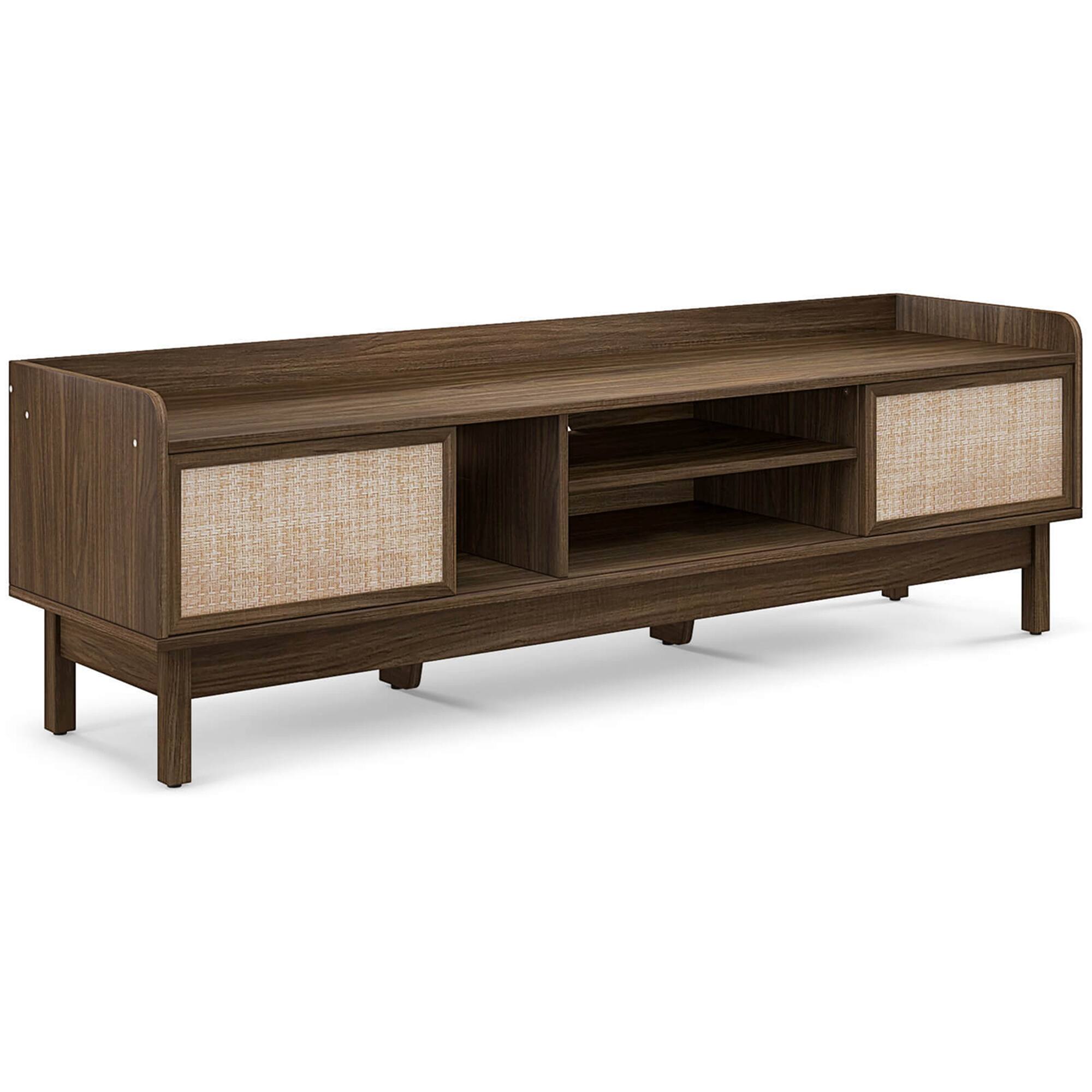Alt View 19. Costway - Wooden TV Stand for TVs up to 65" with Storage Adjustable Shelf & Sliding Doors Walnut - Walnut/Beige.