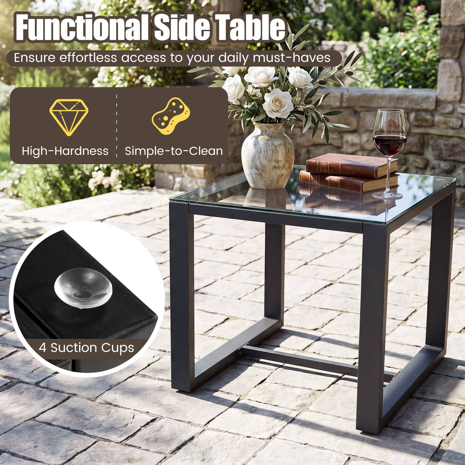 Functional Side Table  
Ensure effortless access to your daily must-haves  

- High-Hardness  
- Simple-to-Clean  
- 4 Suction Cups