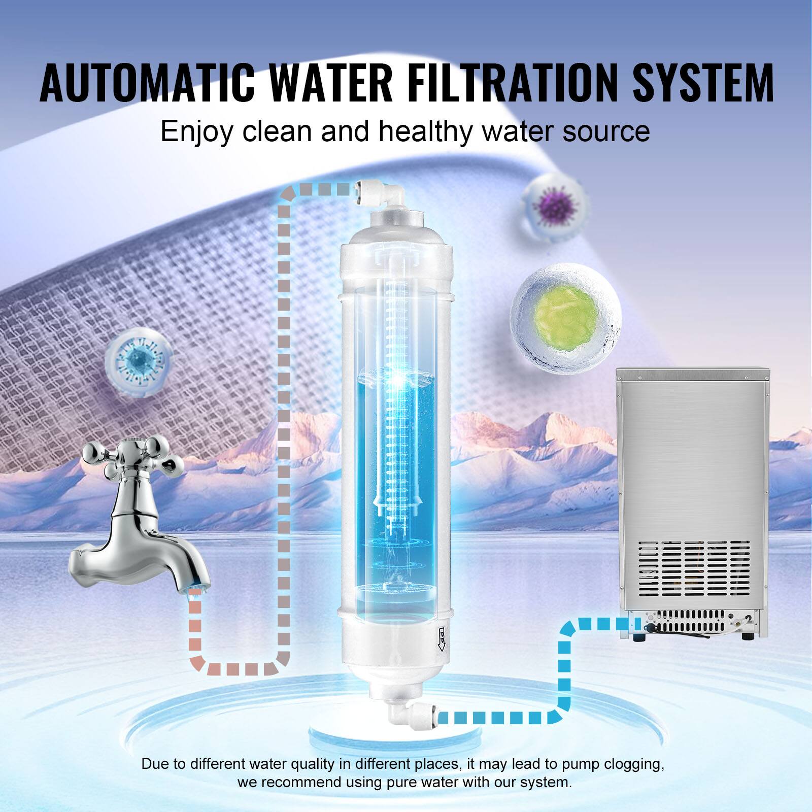 AUTOMATIC WATER FILTRATION SYSTEM  
Enjoy clean and healthy water source  

Due to different water quality in different places, it may lead to pump clogging, we recommend using pure water with our system.