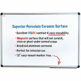 Floortex - Viztex Porcelain Magnetic Dry Erase Board with an Aluminium frame - 24'' x 36'' - White