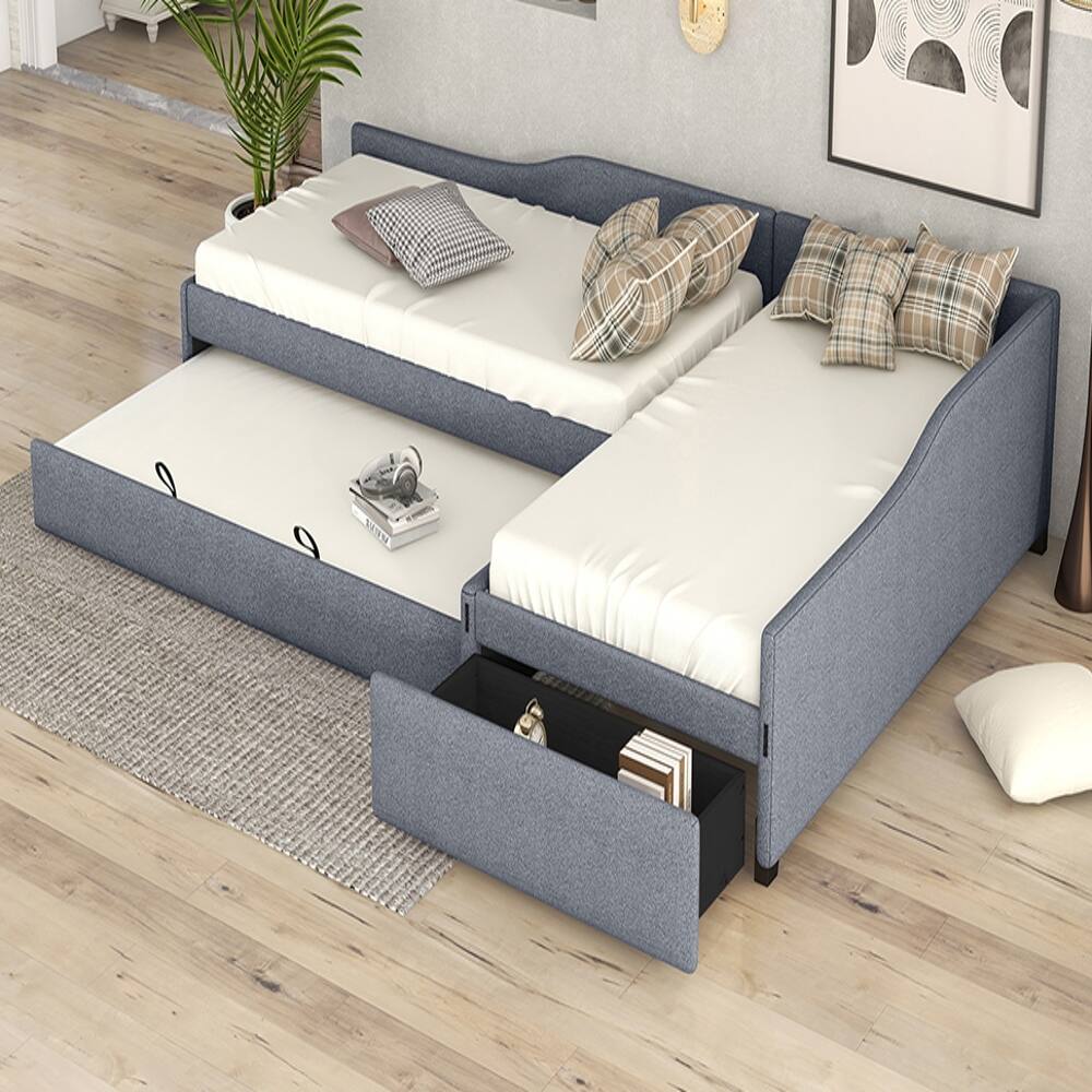 Alt View 2. Loheer - Loheer Double Twin Daybed with Trundle Upholstered Gray - Gray.