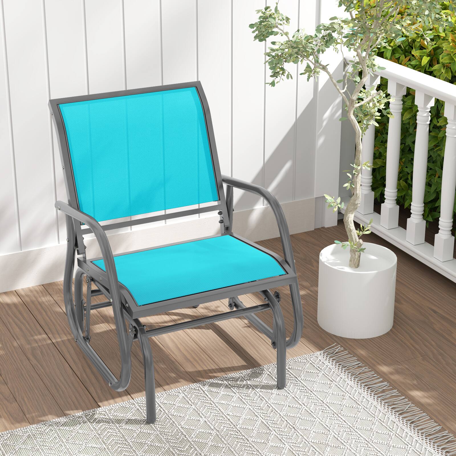 Alt View 1. Costway - Costway Outdoor Single Swing Glider Rocking Chair Armrest Garden Porch Backyard - Turquoise.