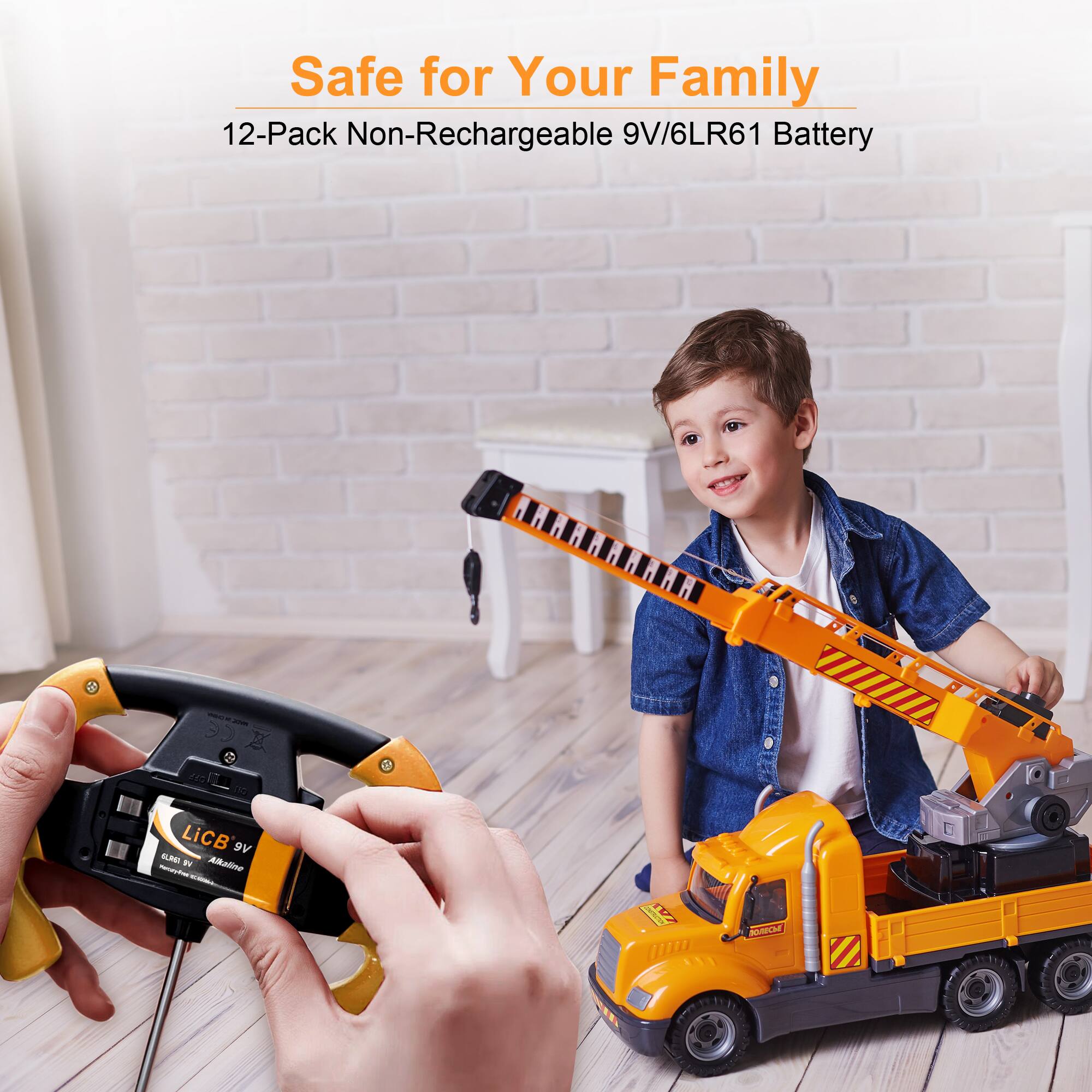 Safe for Your Family  
12-Pack Non-Rechargeable 9V/6LR61 Battery