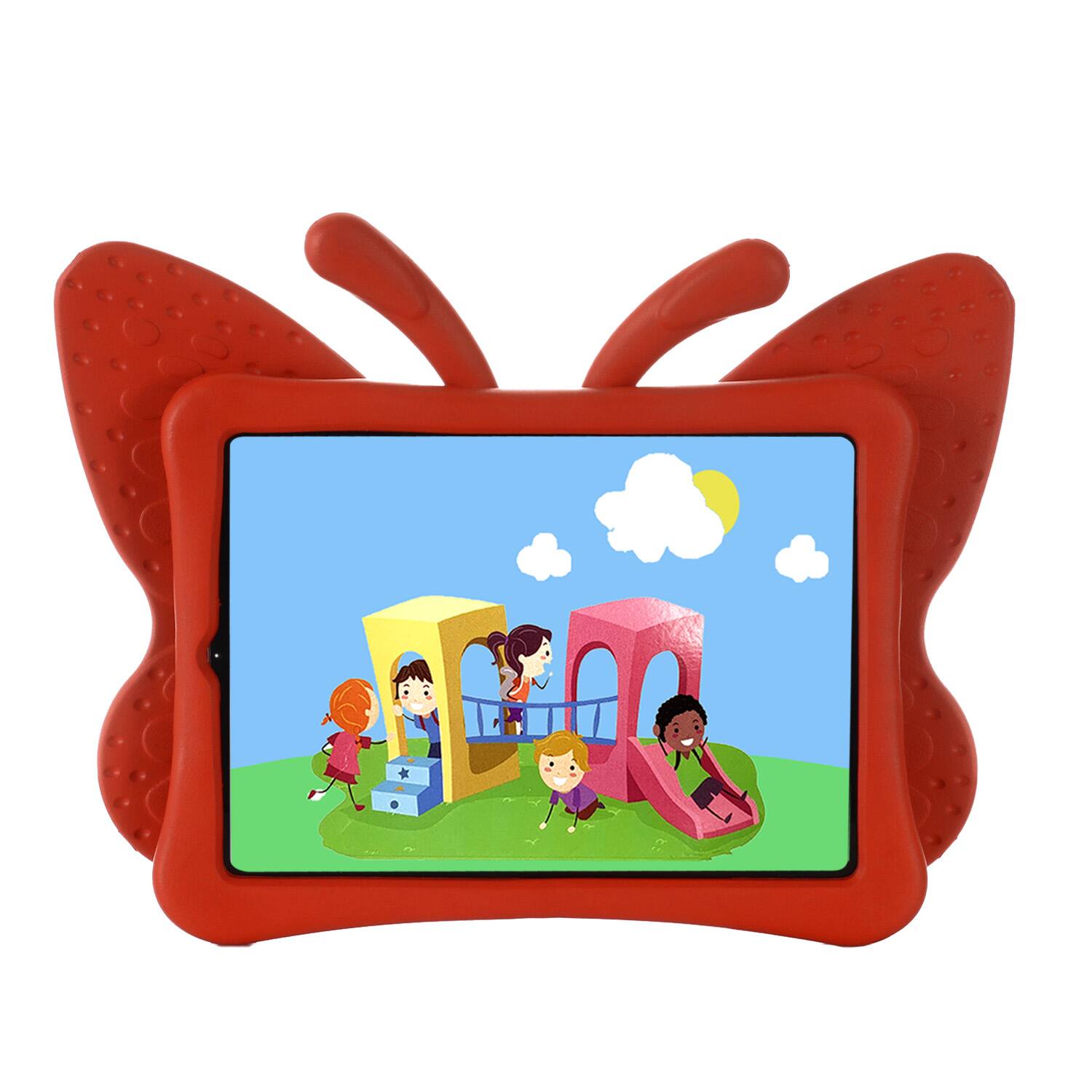 Back. Dteck - For Universal 8-inch Tablet Kid Case Butterfly Kickstand Light EVA Full Body Drop Protective Cover - Red.