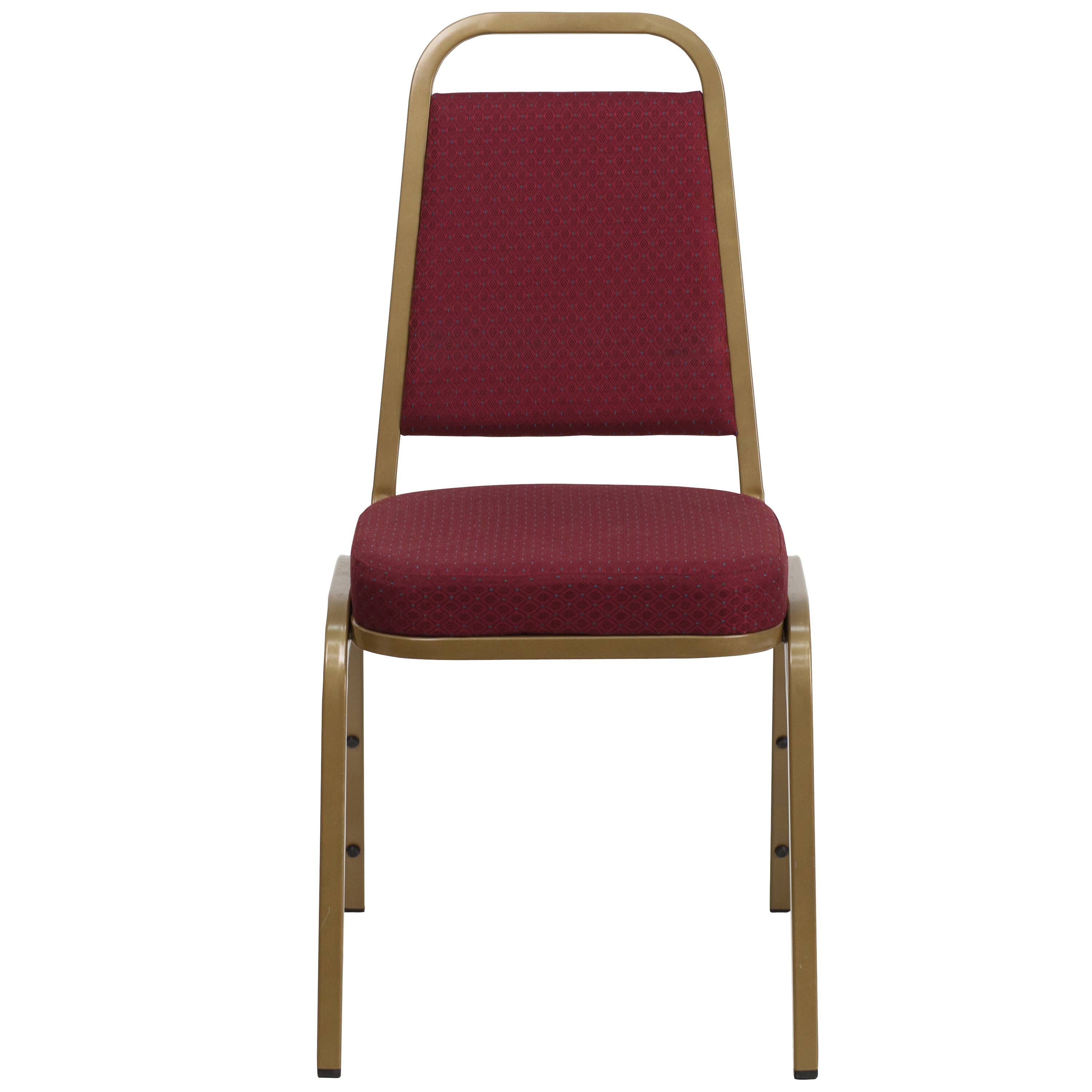 Alt View 6. Emma + Oliver - 4 Pack Trapezoidal Back Stacking Banquet Chair - Burgundy Patterned Fabric/Gold Frame.