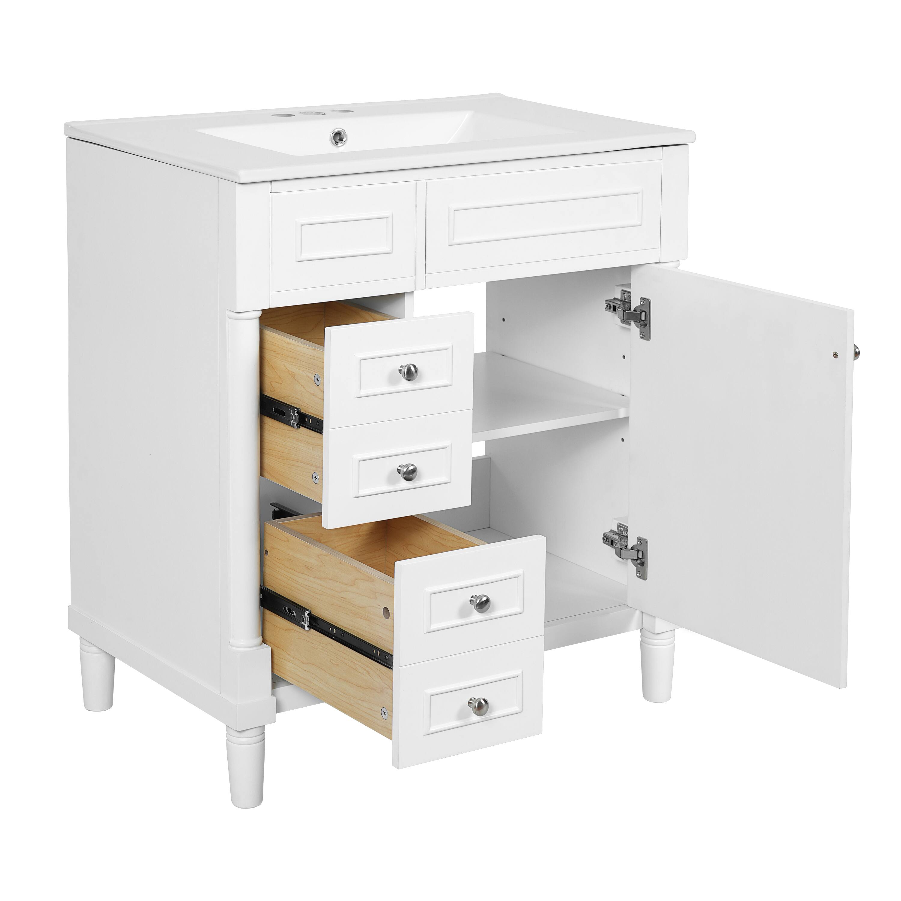 Alt View 10. Tiramisubest - 30" Bathroom Vanity with Sink, Bathroom Storage Vanity Cabinet w/Soft-Closing Door, Bathroom Cabinet with 2 Drawers - White.