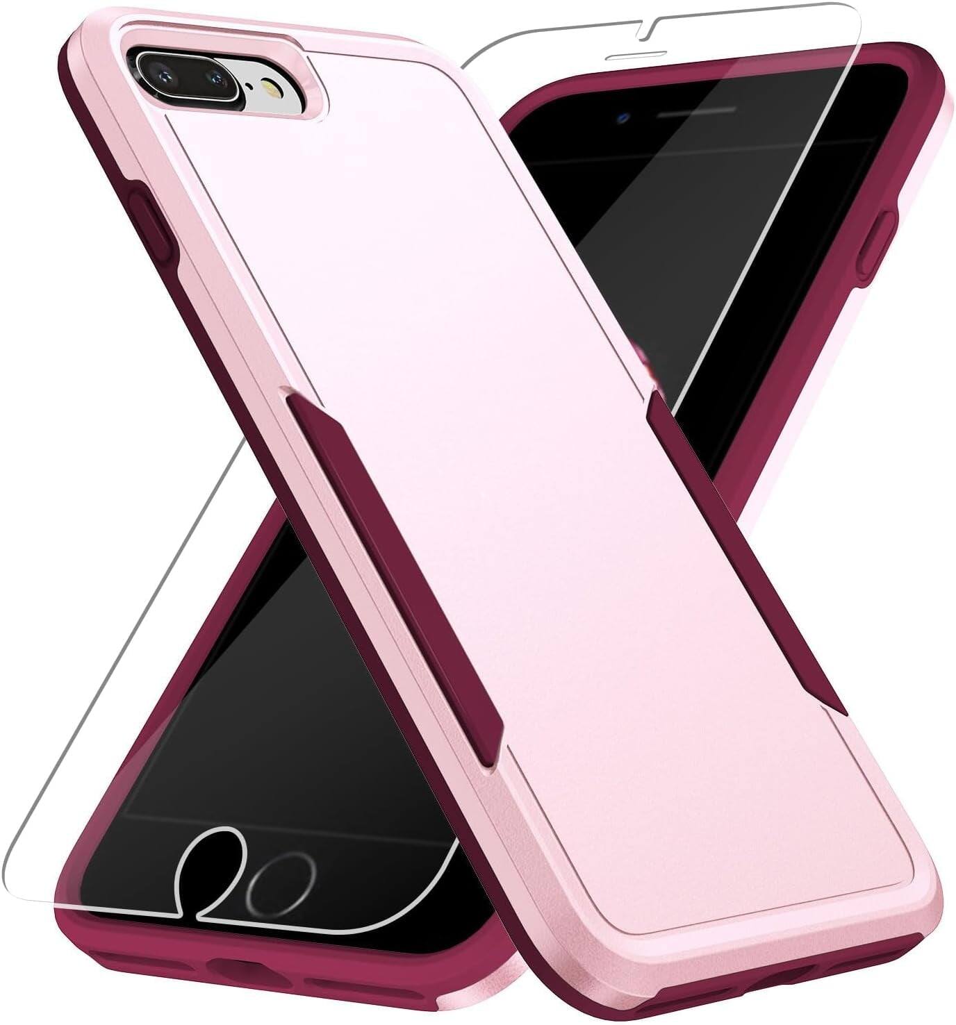 Front. Entronix - Entronix Premium Bundle for iPhone 8 Plus/7 Plus - Soft-Touch Dual-Layer Case with Clear Screen Protector - Pink.