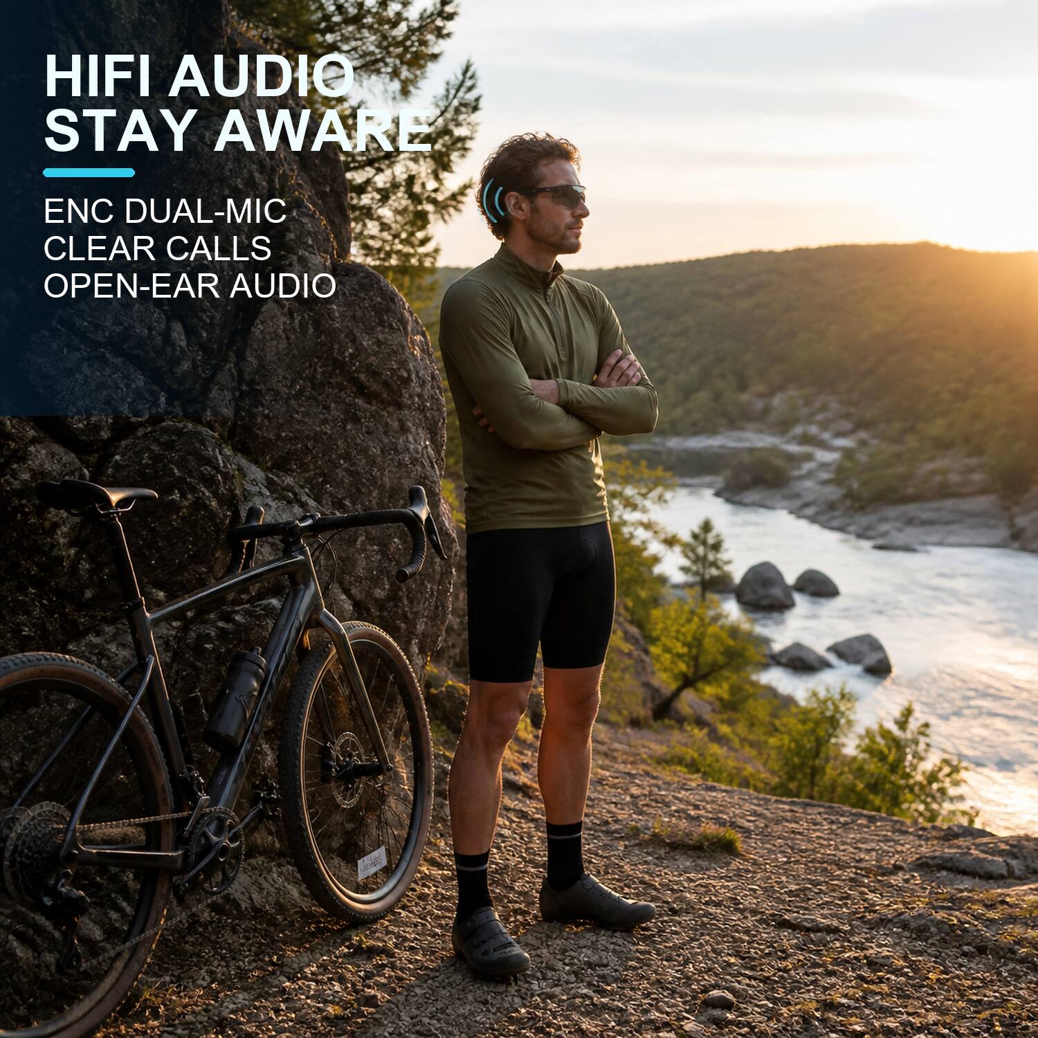 HIFI AUDIO  
STAY AWARE  

ENC DUAL-MIC  
CLEAR CALLS  
OPEN-EAR AUDIO