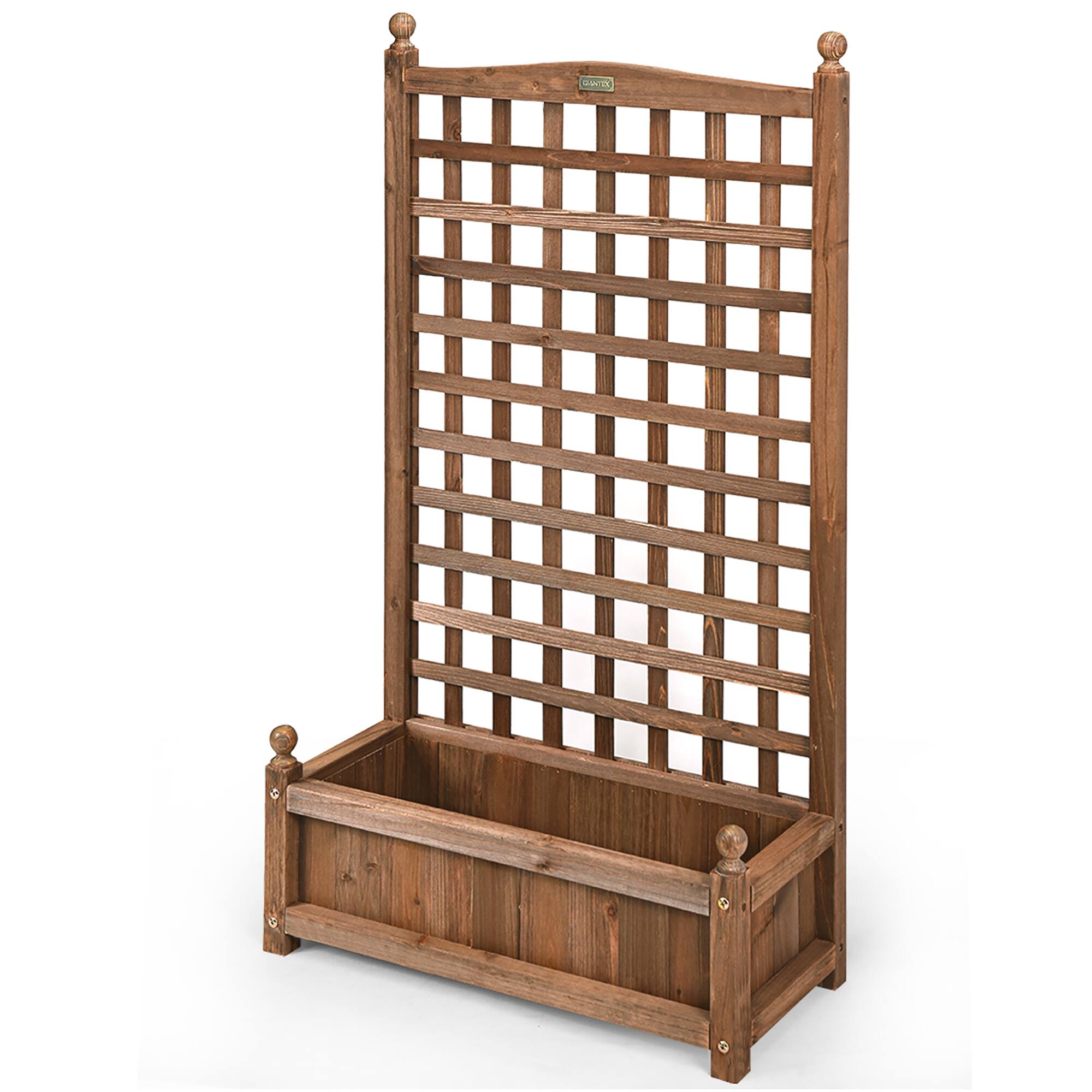 Alt View 2. Costway - 2 PCS Solid Wood Planter Box with Trellis Weather-Resistant 25"x11"x48" - Dark brown.