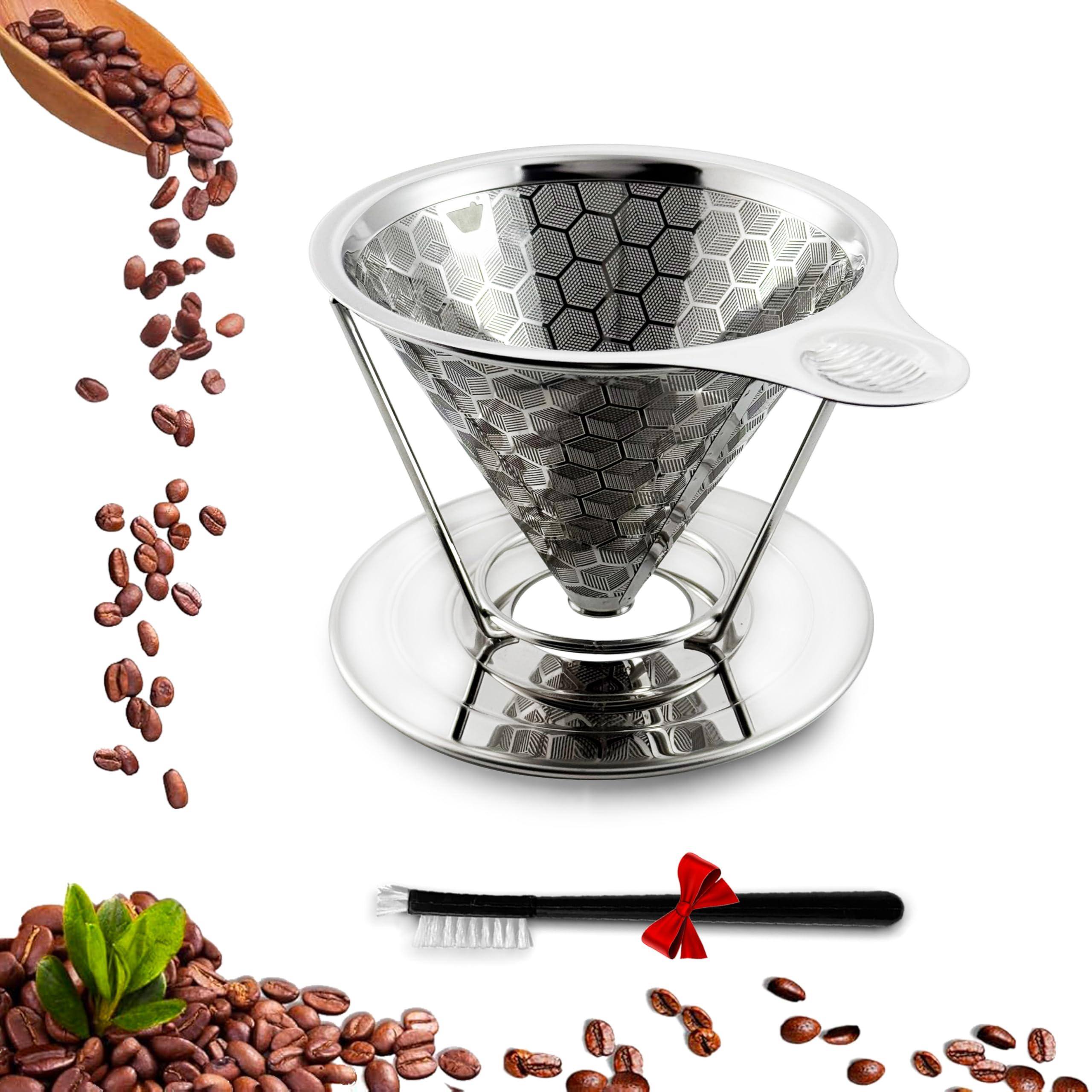 Front. Fabibe - Pour Over Coffee Maker Triple Layer Stainless Steel Cone Filter 4 Cup Non-electric Drip Manual Portable Metal Cafe Dr... - Default.