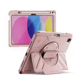Dexnor - Shockproof Case for iPad A16 11th/10th Gen 2025/2022 with 360° Rotating Hand Strap & Screen Protector Full-Body Cover - Peony Pink