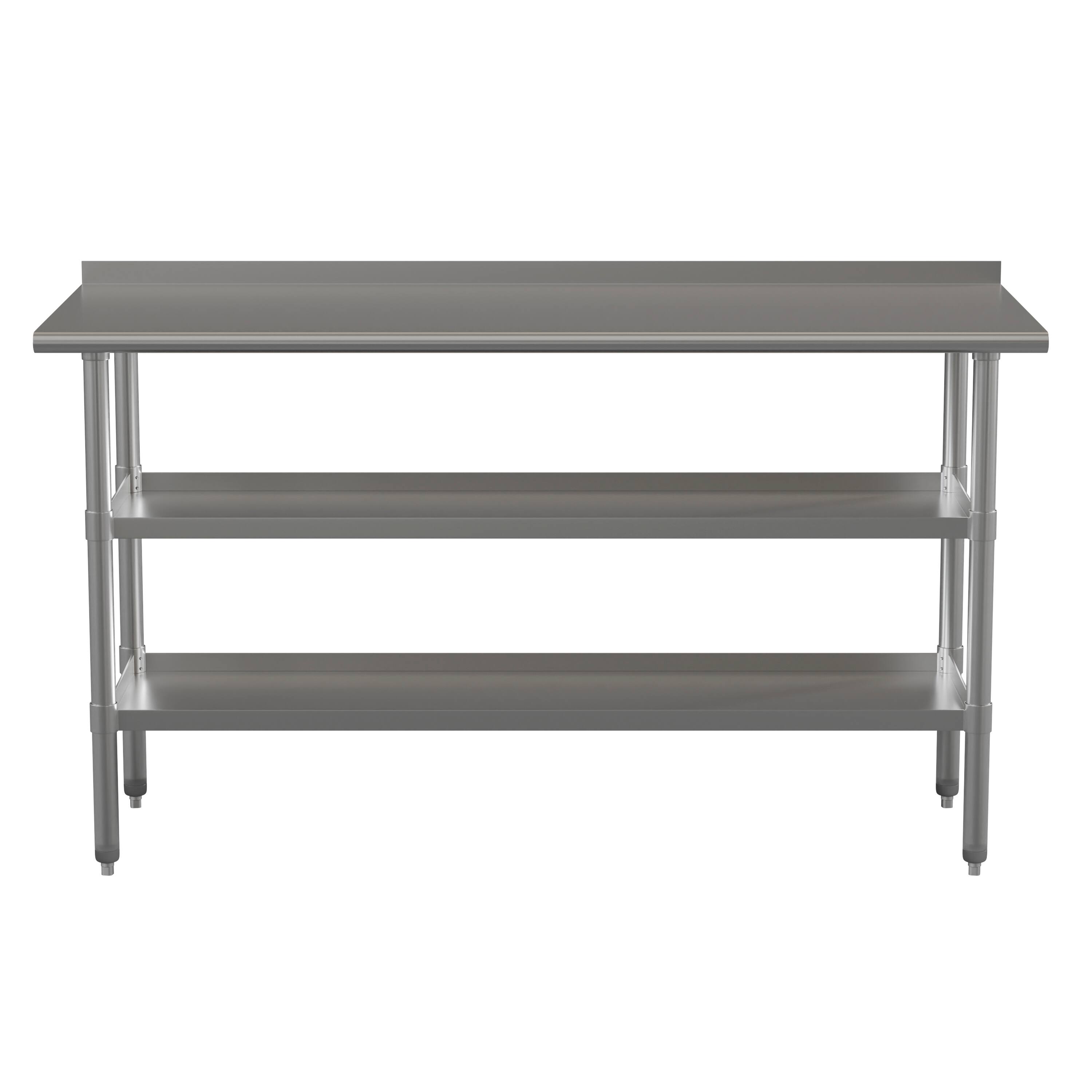 Alt View 6. Emma + Oliver - NSF Certified Stainless Steel 18 Gauge Work Table with 1.5" Backsplash and 2 Undershelves - Stainless Steel.