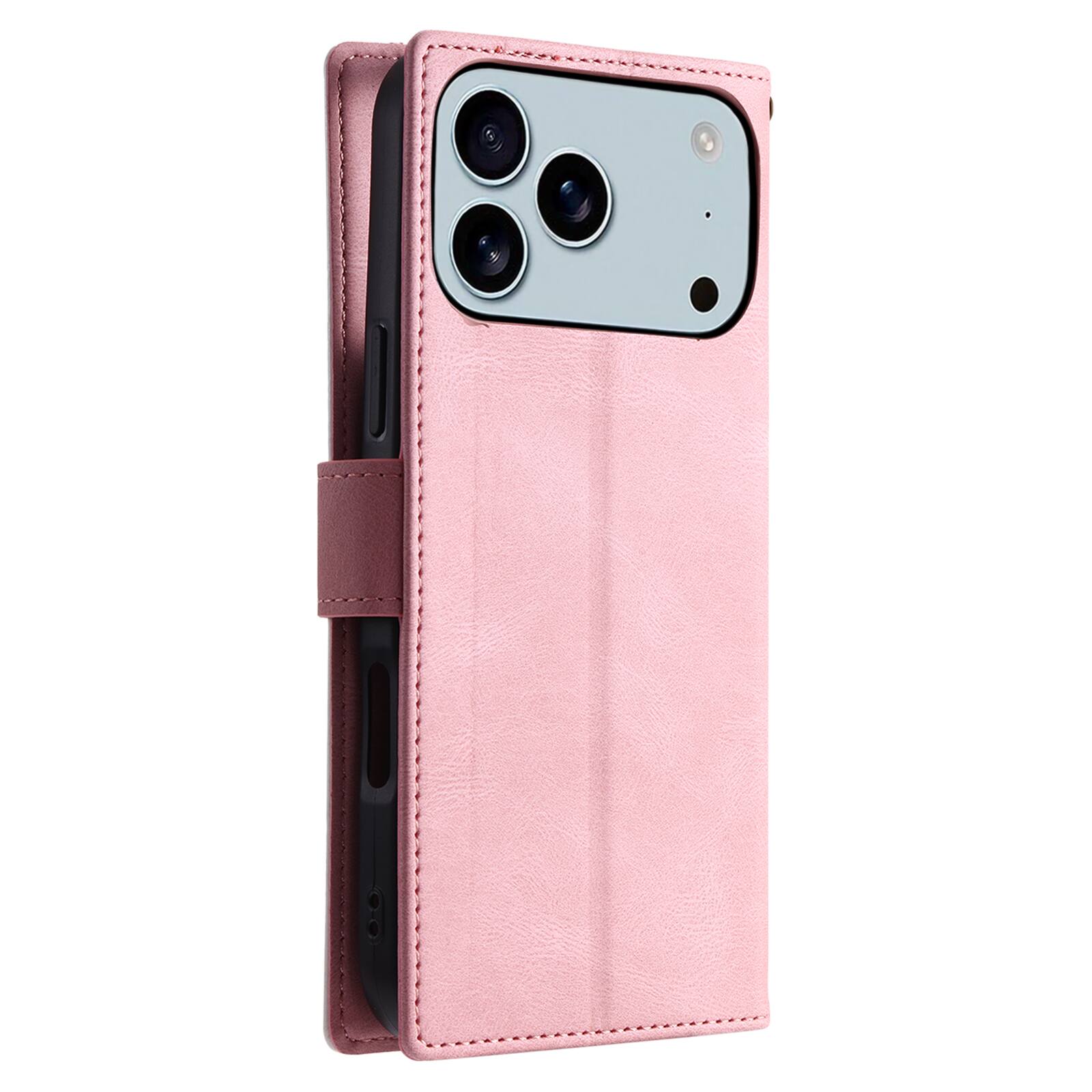Alt View 3. Dteck - Wallet Case for Apple iPhone 17 Pro Max,Vintage PU Leather Flip Card Holder Kickstand Magnetic Closure Phone Cover - Pink.