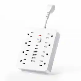 Dazzed Corner - Surge Protector Power Strip with 8 AC Outlets, Flat Plug Short Cord - White