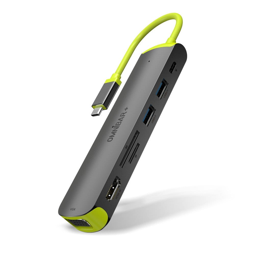 Omnibar - USB C Hub 7-in-1 USB C to USB Hub Multiport with 4K HDMI, VGA SD/TF Card Reader 2 USB-A 3.0 5Gbps 100W PD Charging Ports