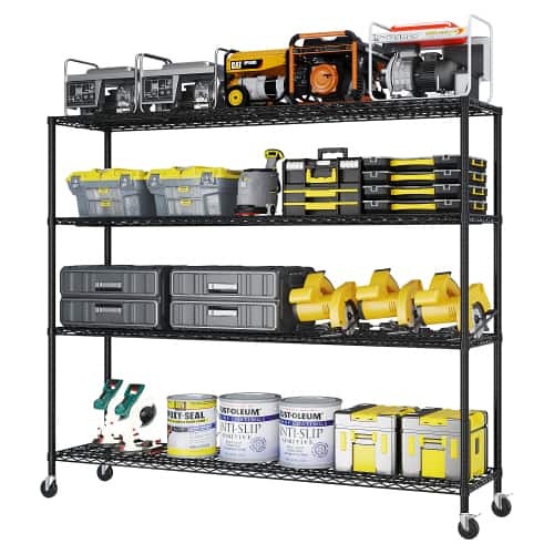 Winado - 4-Tier 63"W x 23.6"D x 65"H Storage Shelves Organizer 2399LBS Garage Rack Shelving Heavy Duty with Wheels Industrail - Black