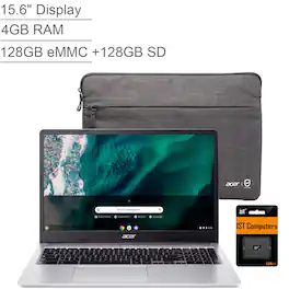 Acer - Chromebook 315 15.6" HD Laptop - Intel Pentium N6000 - 4GB LPDDR4X - 128GB eMMC + 128GB SD Card - Protective Sleeve - Silver