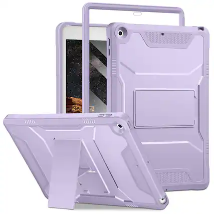 Front. DTTO - iPad 10.2 inch Case for 7th/8th/9th Gen (2019-2021) with Screen Protector, Shockproof Cover and Kickstand - Taro Purple.