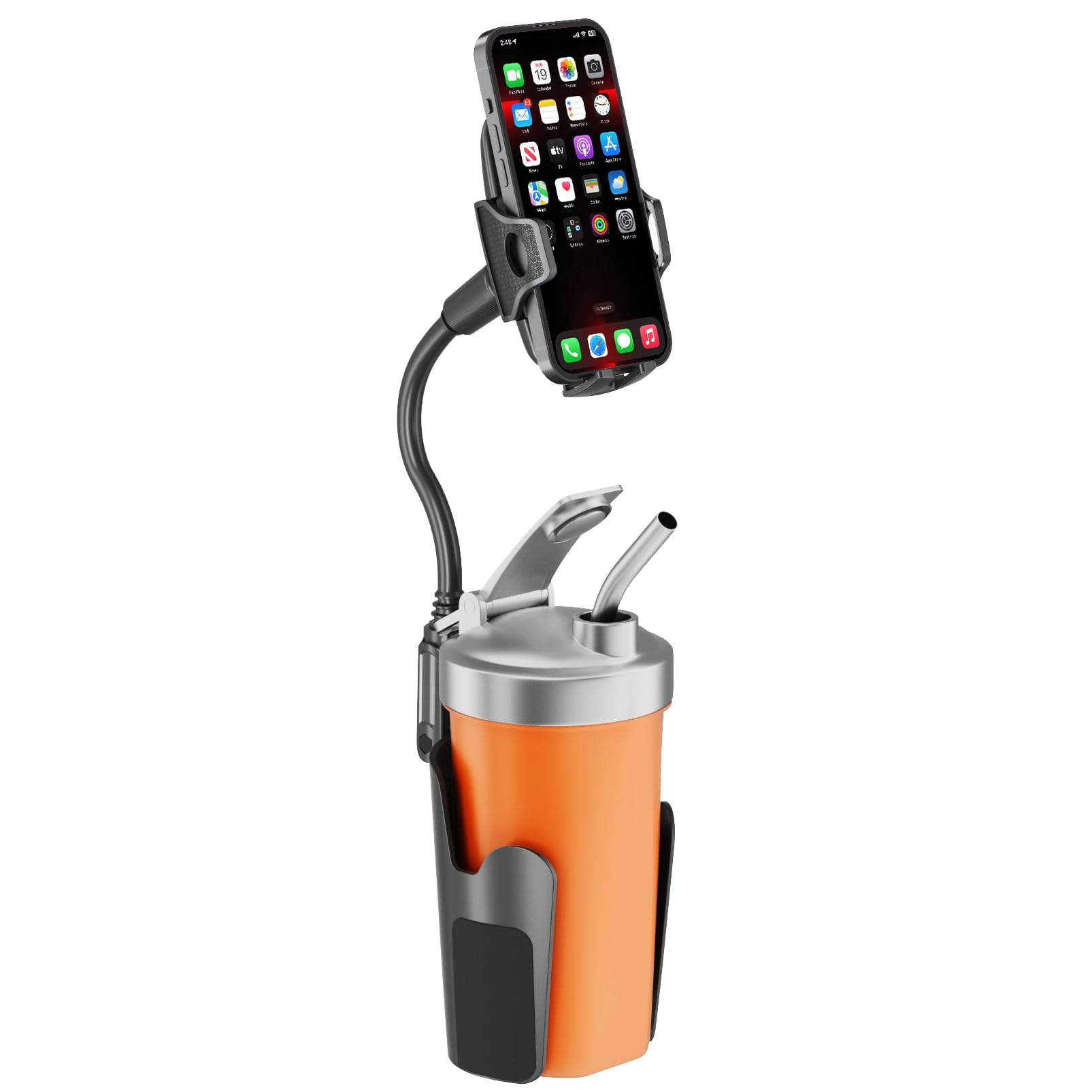 Front. PARKER SLATER - Cup Phone Holder For Car With 360 Adjustable Long Gooseneck Cell Mount | Truck Golf Cart Compatible & All Smartphones - Default.